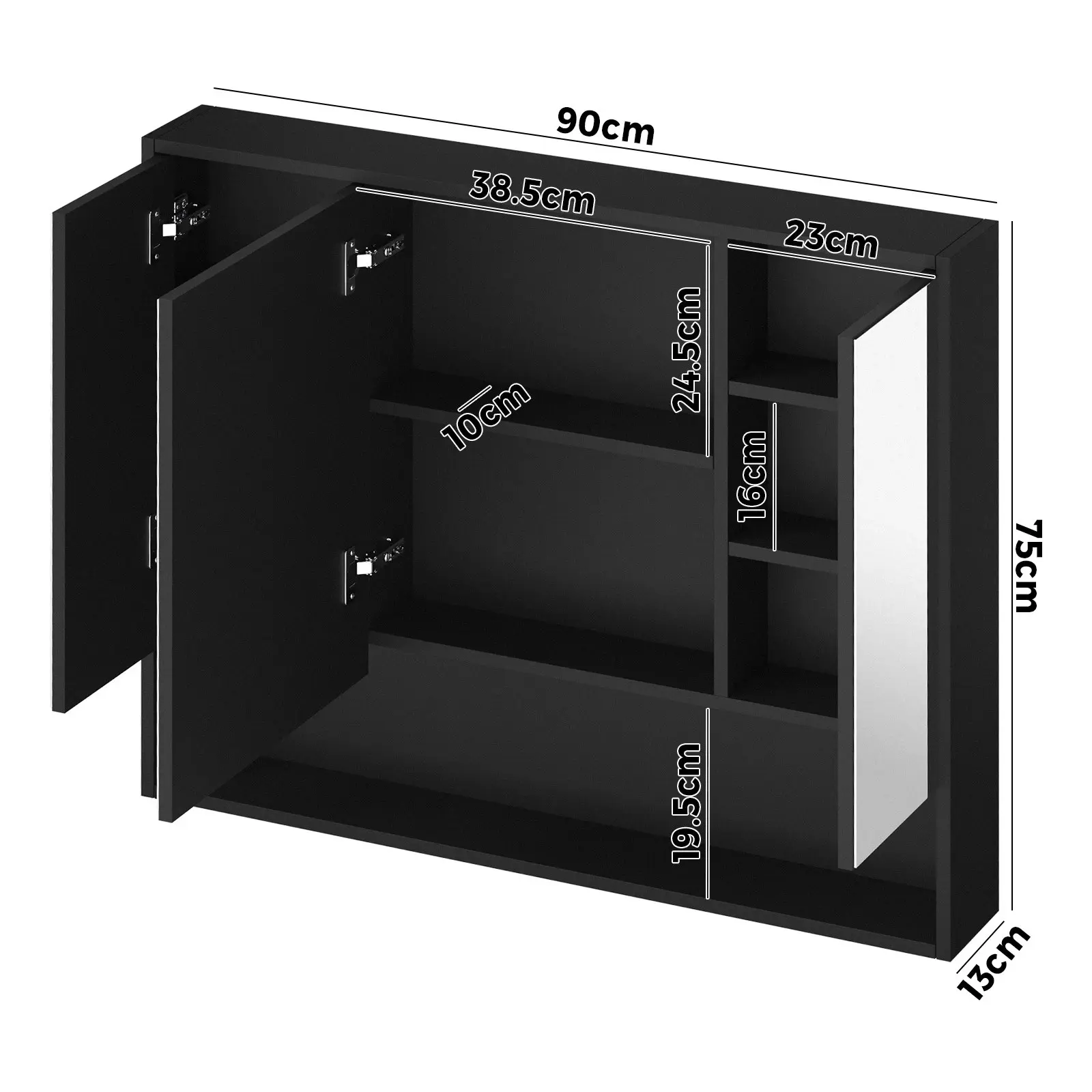 Welba Bathroom Mirror Cabinet LED Medicine Shaving Wall Storage 900x750mm Black