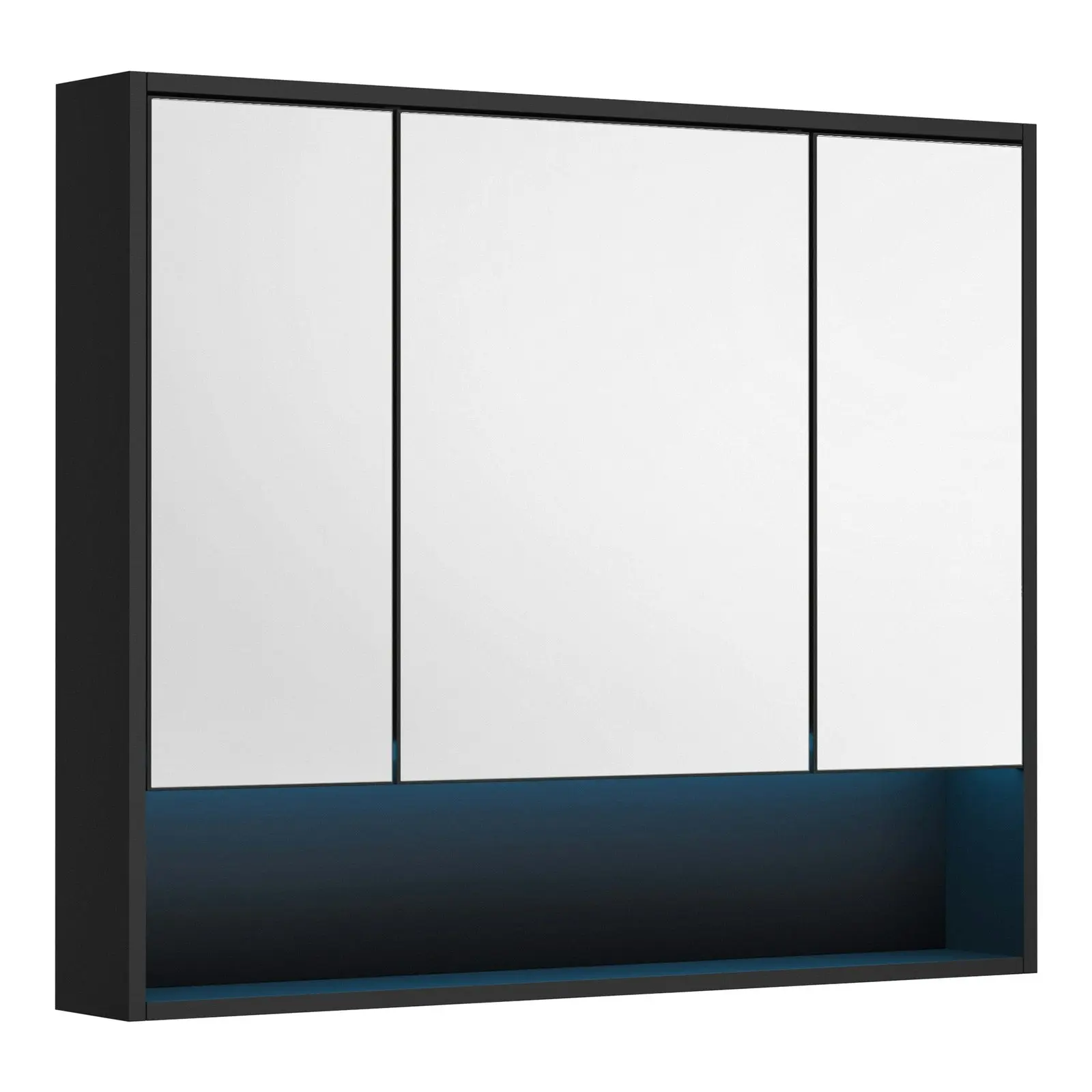 Welba Bathroom Mirror Cabinet LED Medicine Shaving Wall Storage 900x750mm Black