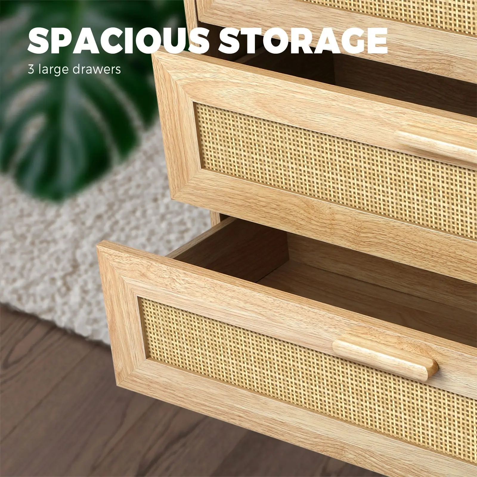 Oikiture 3 Chest of Drawers Rattan Natural