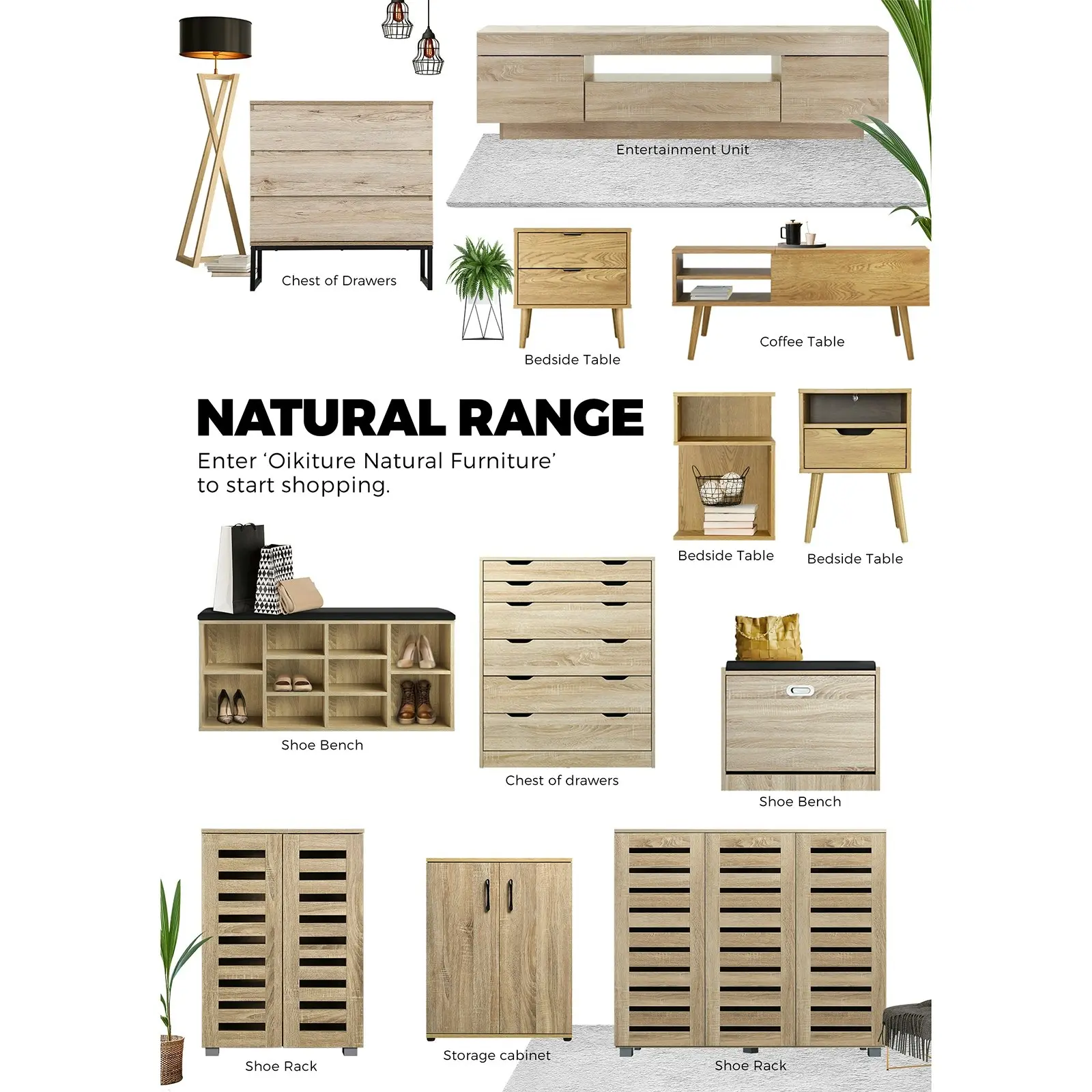 Oikiture 6 Chest of Drawers Tallboy Wooden Natural PMA