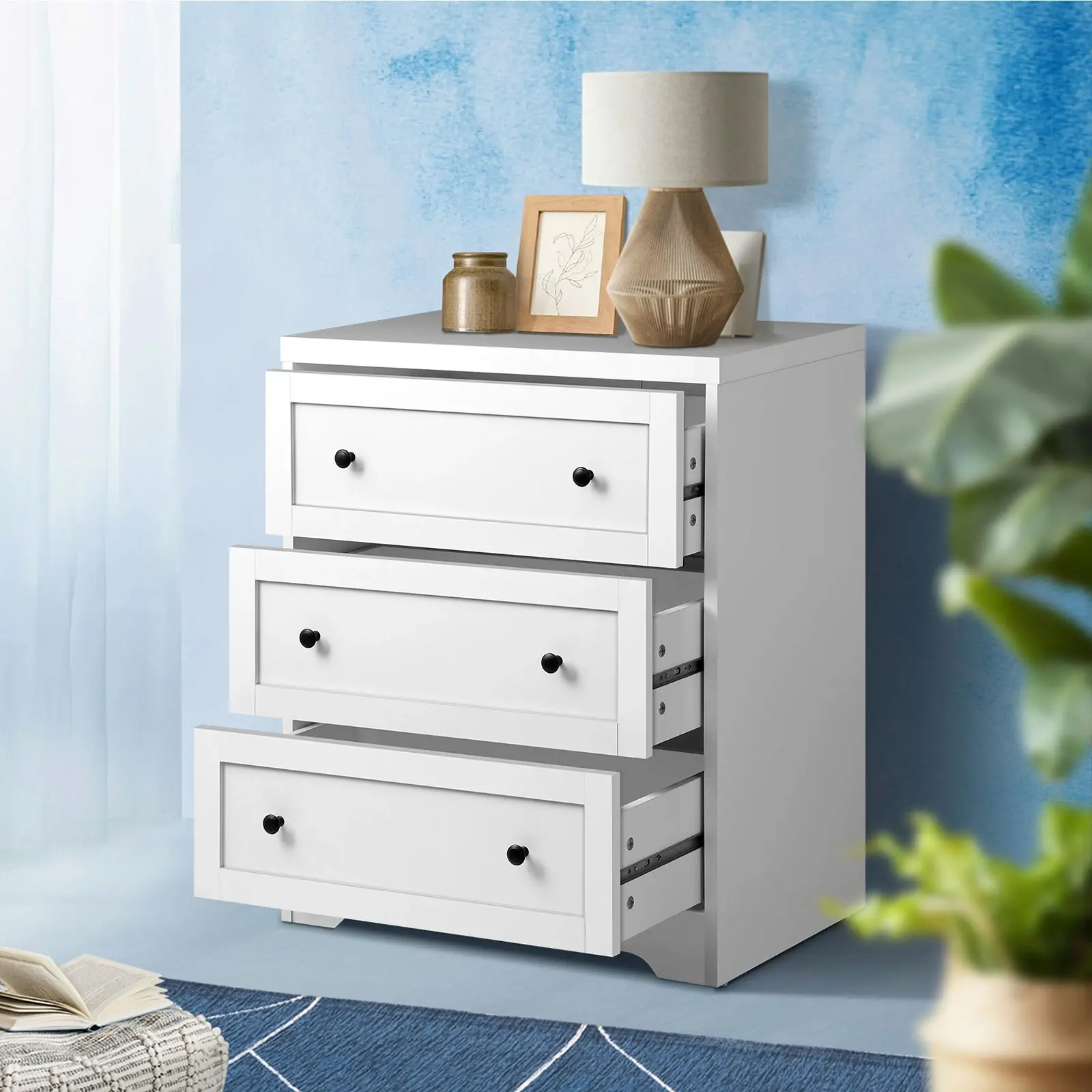 Oikiture 3 Chest of Drawers Tallboy Hamptons White