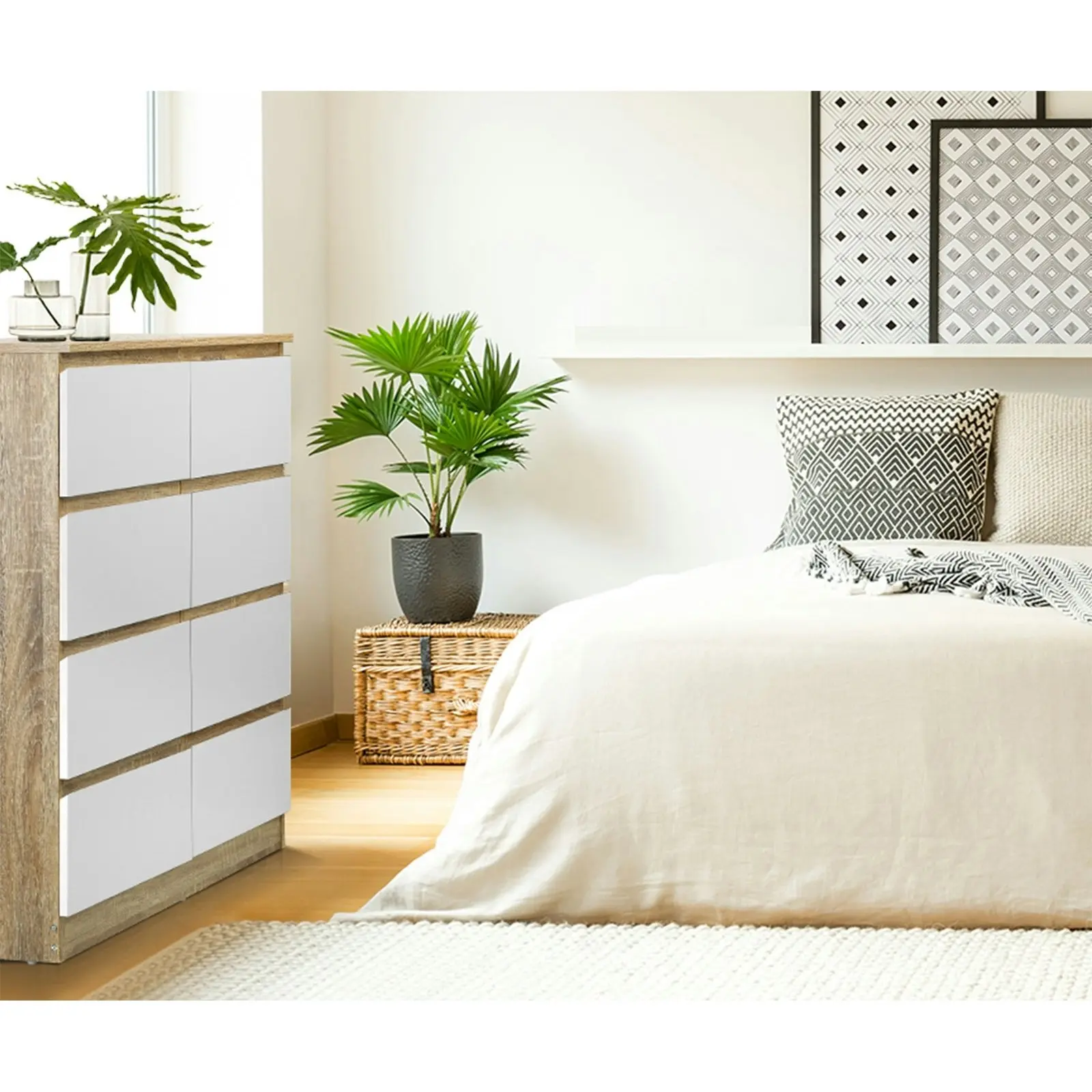 Oikiture 8 Chest of Drawers Tallboy Wooden White PURI