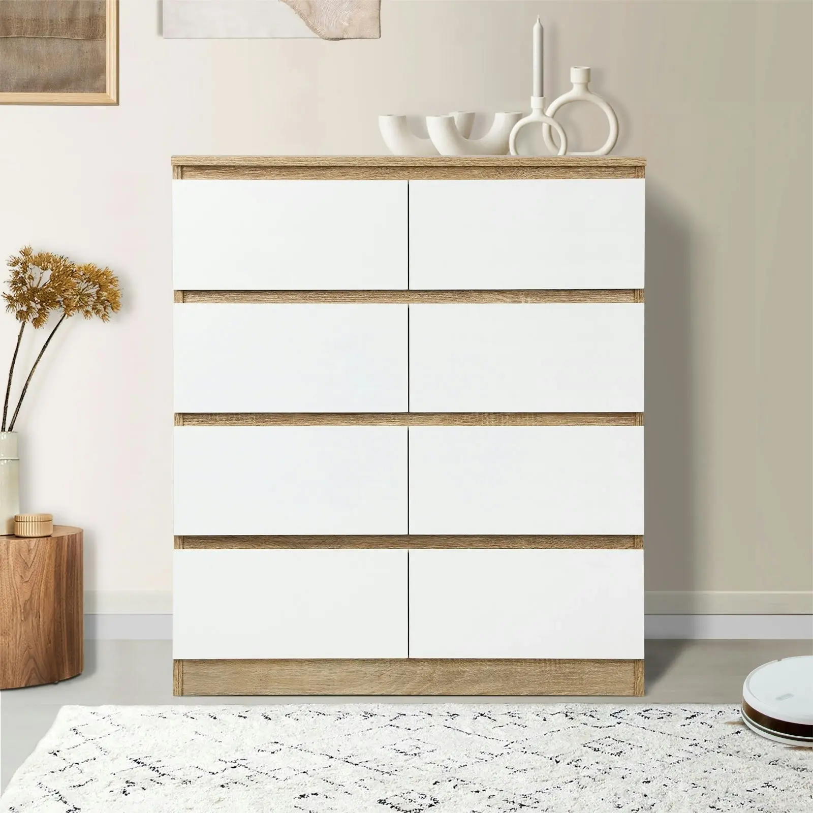 Oikiture 8 Chest of Drawers Tallboy Wooden White PURI