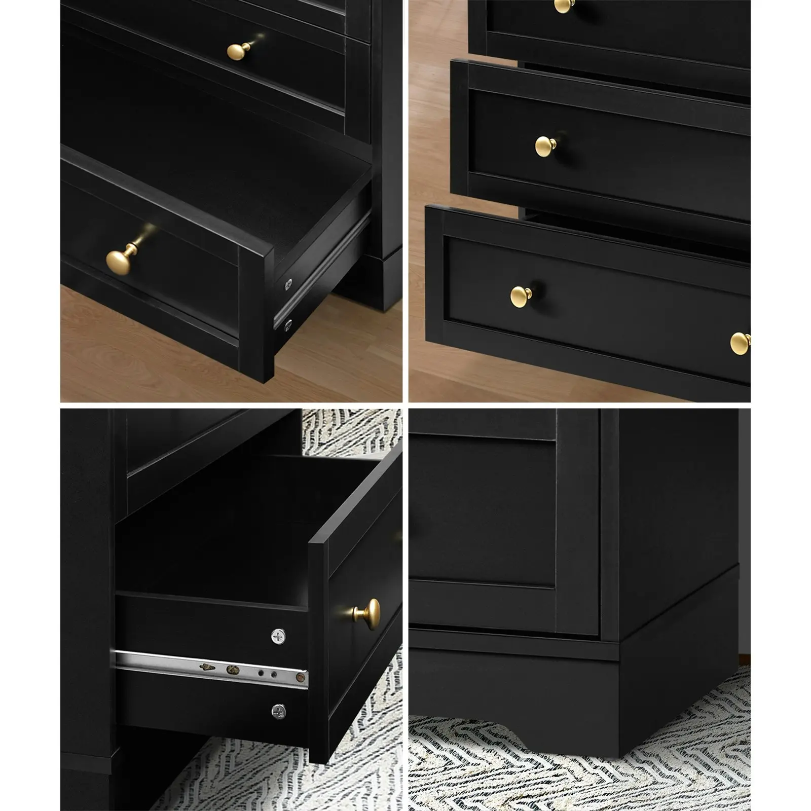 Oikiture 5 Chest of Drawers Tallboy Black Hamptons