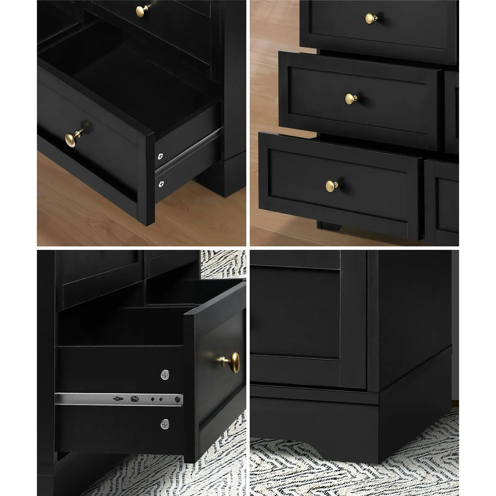 Oikiture 6 Chest of Drawers Tallboy Black Hamptons