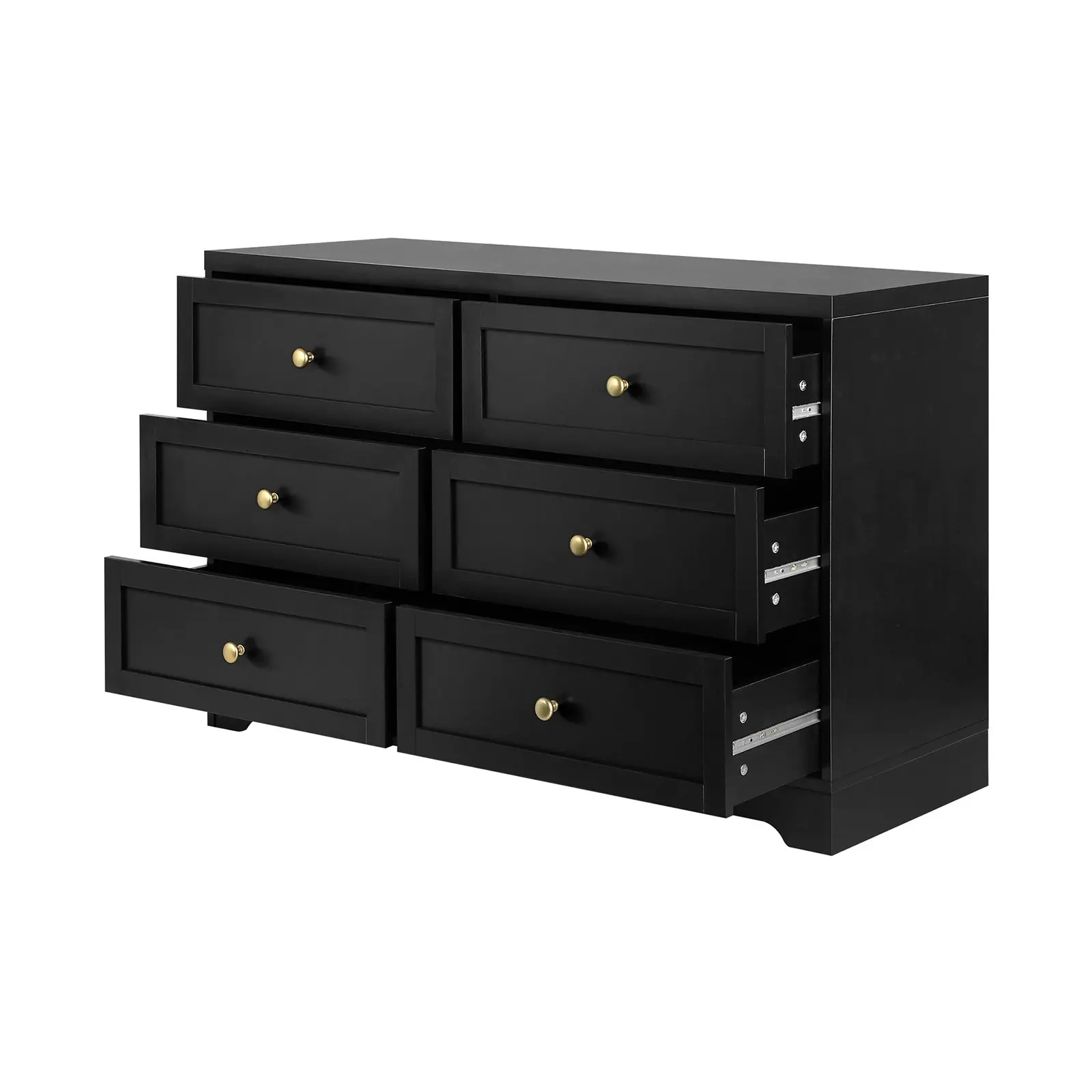 Oikiture 6 Chest of Drawers Tallboy Black Hamptons