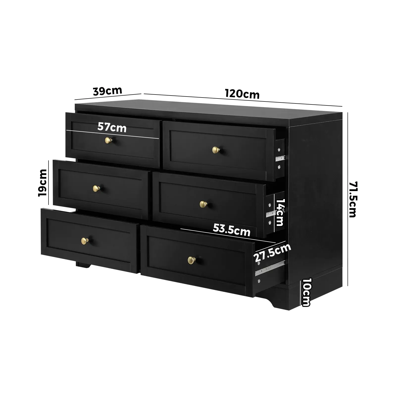 Oikiture 6 Chest of Drawers Tallboy Black Hamptons