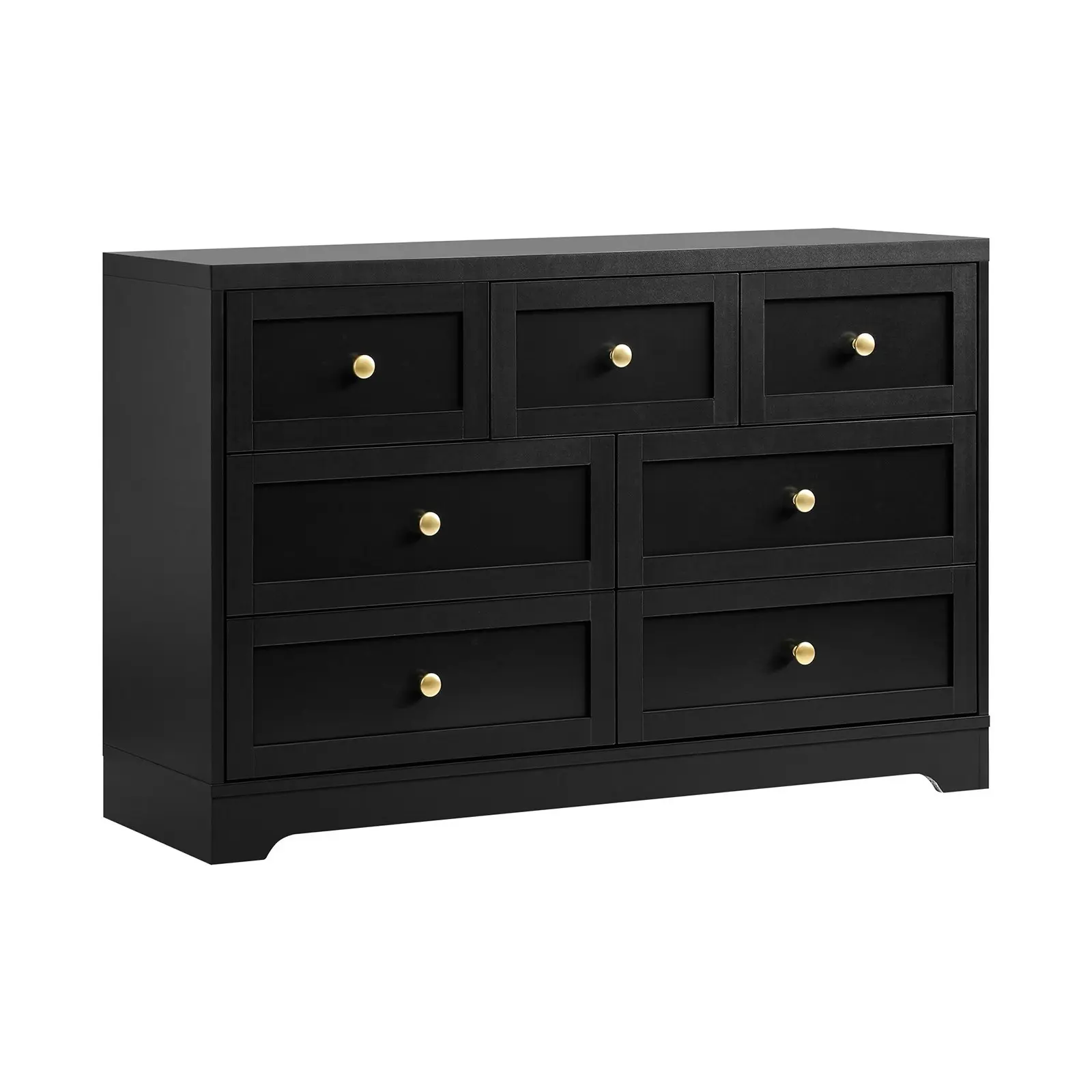 Oikiture 7 Chest of Drawers Tallboy Black Hamptons