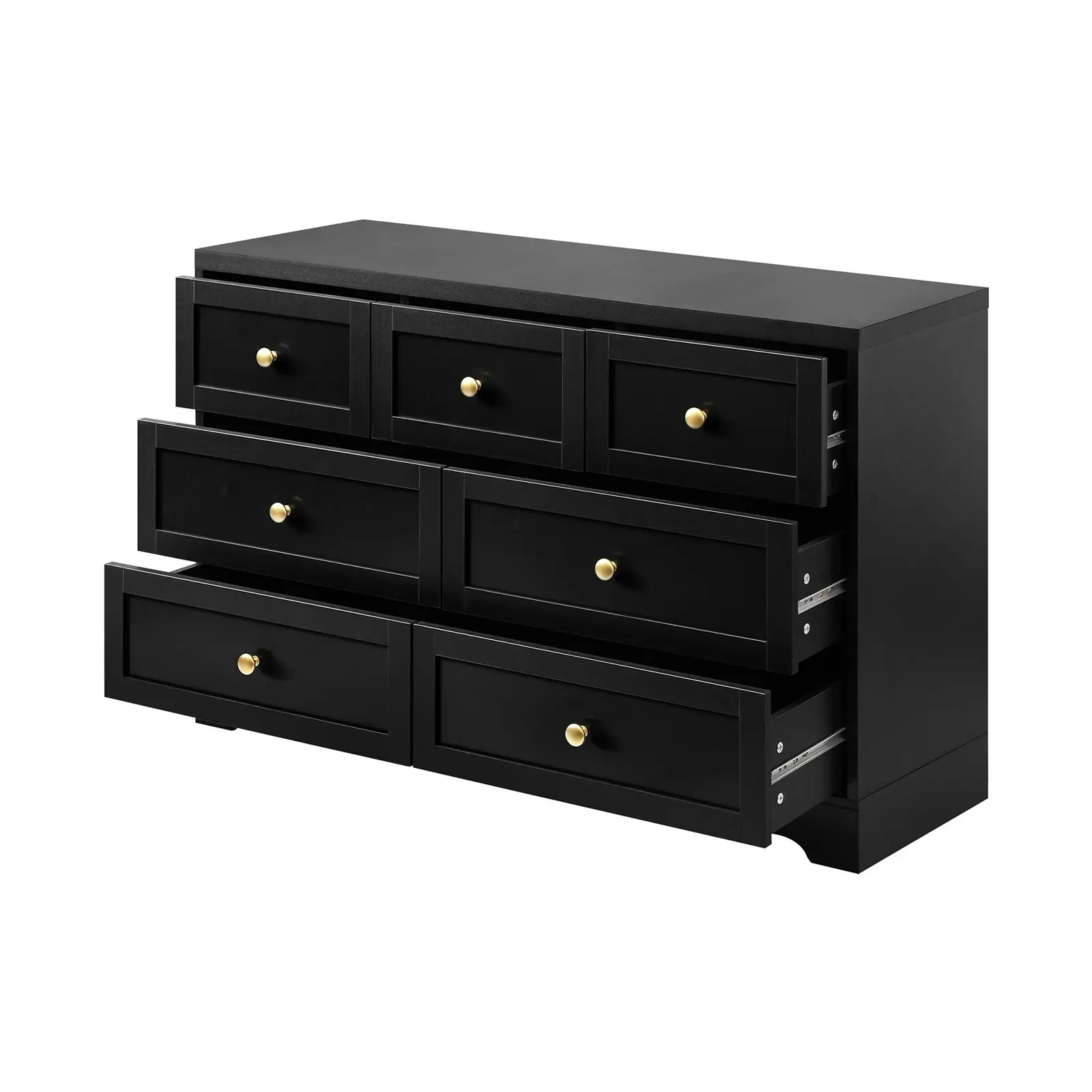 Oikiture 7 Chest of Drawers Tallboy Black Hamptons