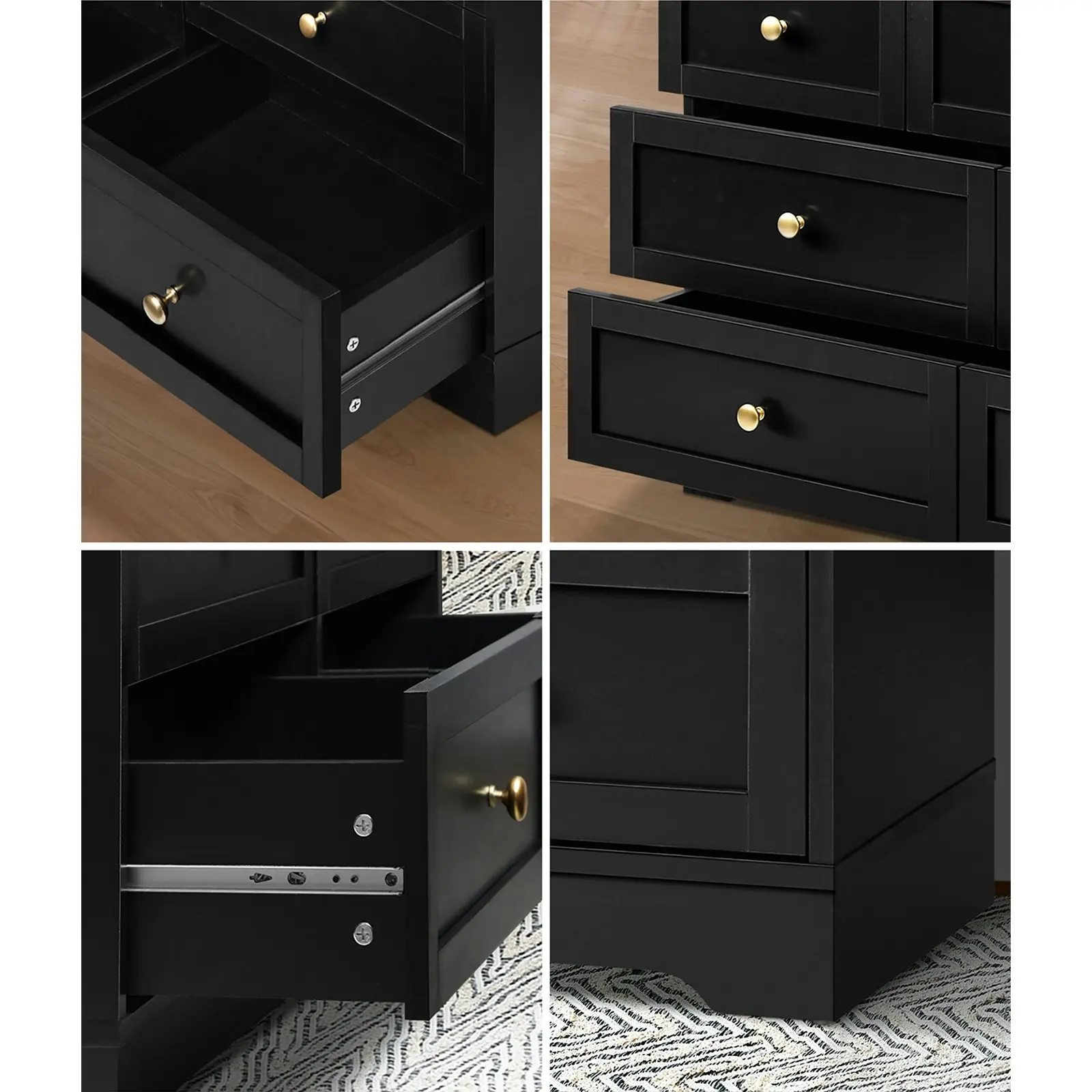 Oikiture 7 Chest of Drawers Tallboy Black Hamptons