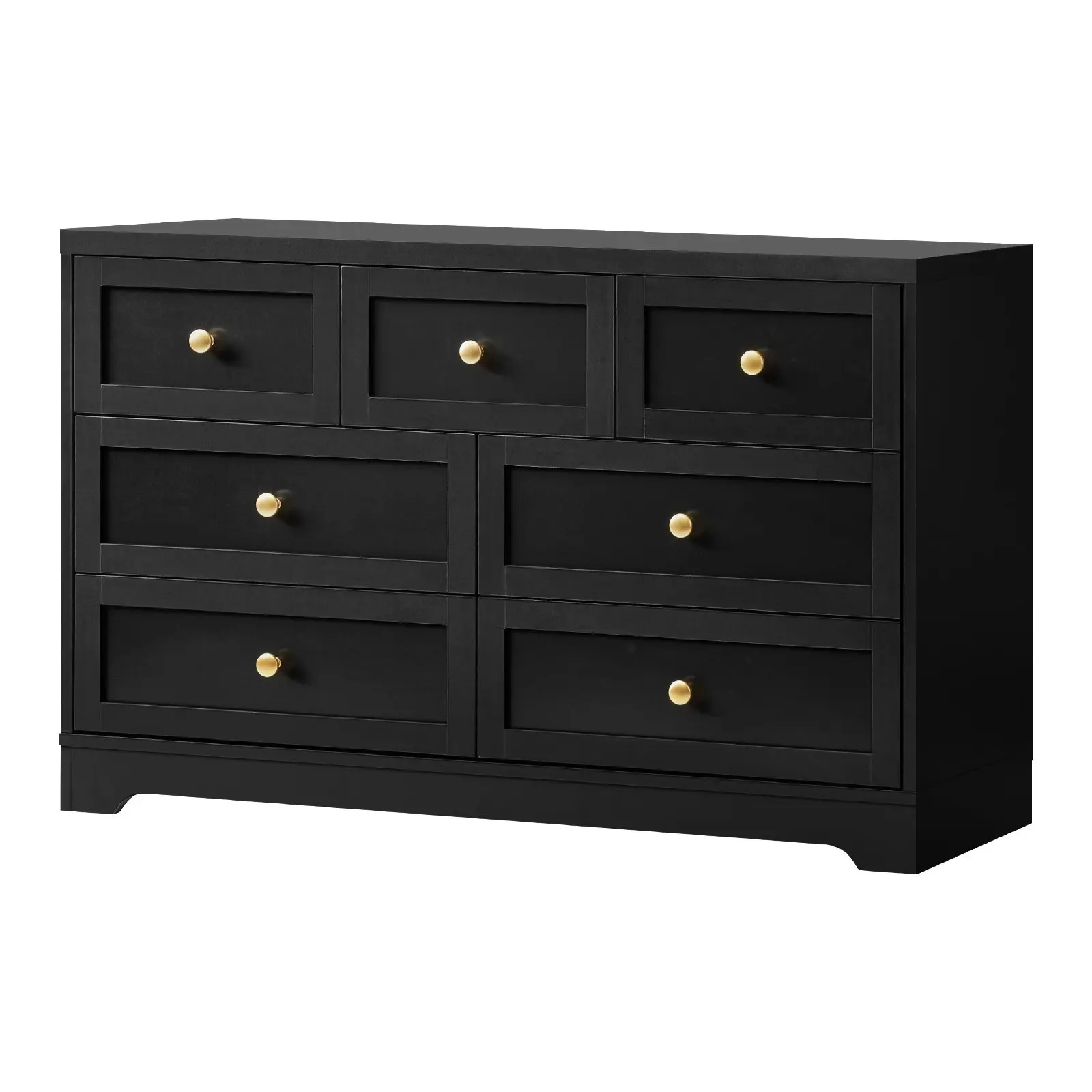 Oikiture 7 Chest of Drawers Tallboy Black Hamptons