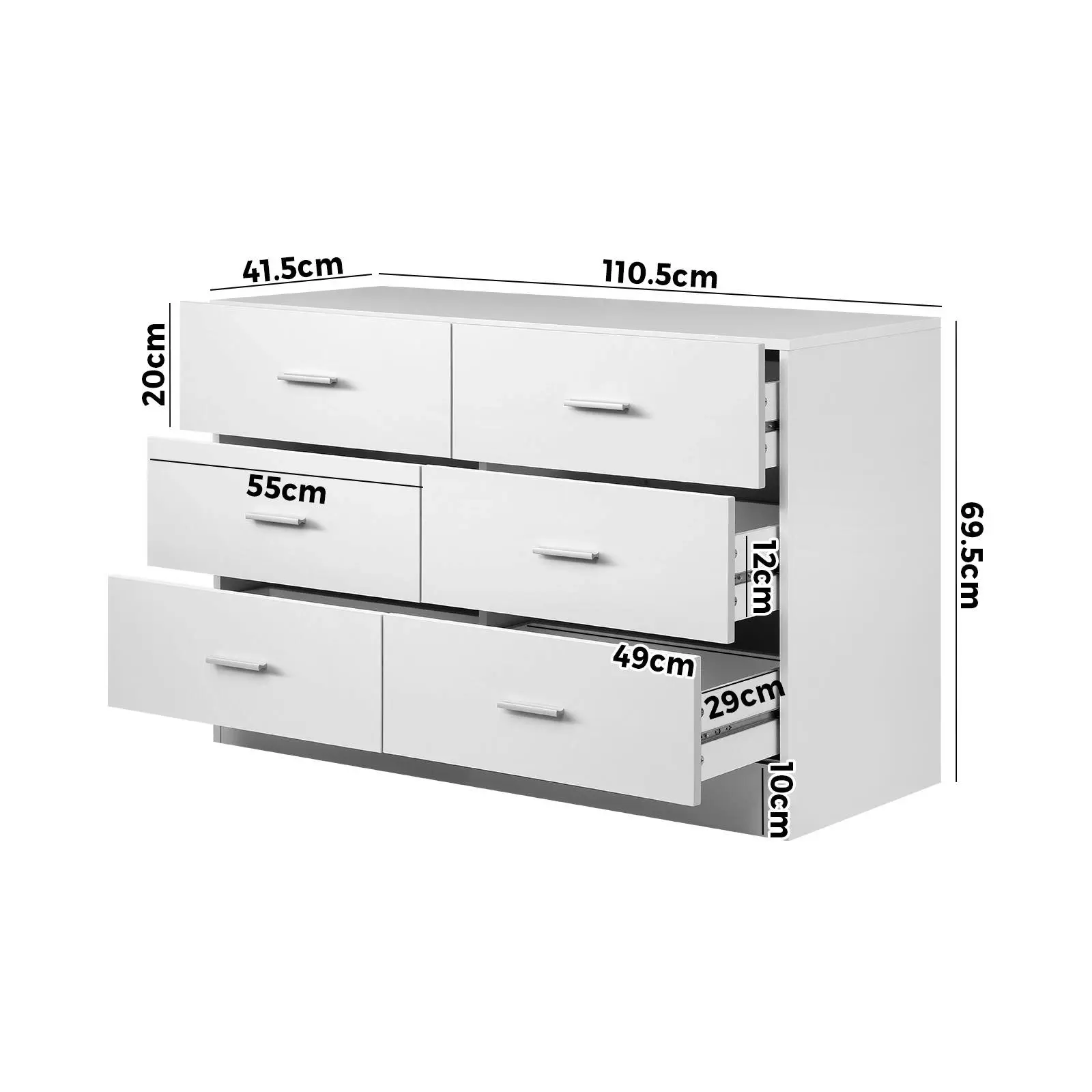 Oikiture 6 Chest of Drawers Tallboy Dresser Table Lowboy Storage Cabinet White