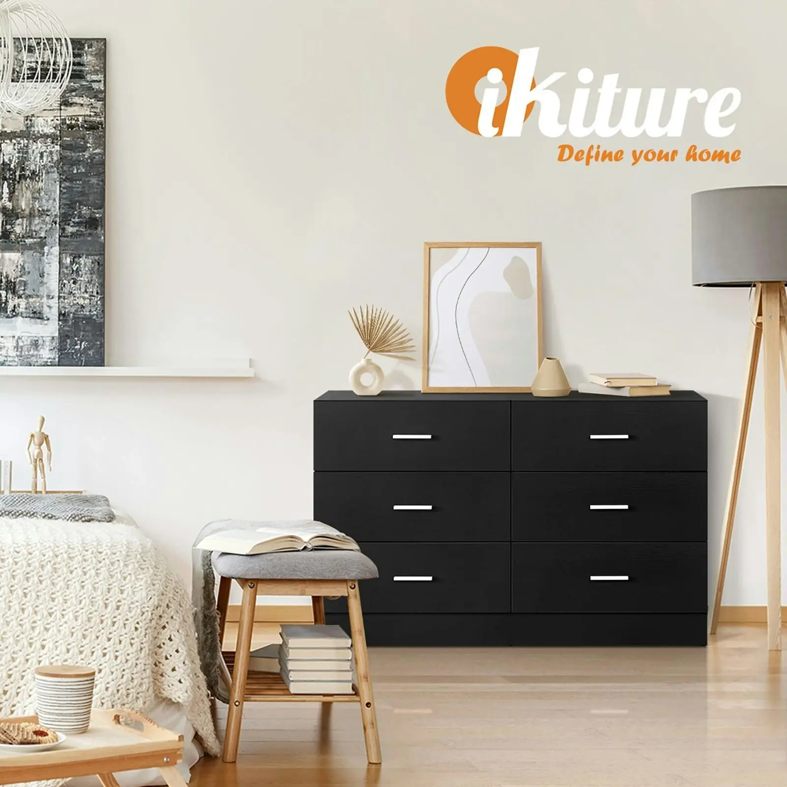 Oikiture 6 Chest of Drawers Tallboy Dresser Table Lowboy Storage Cabinet Black