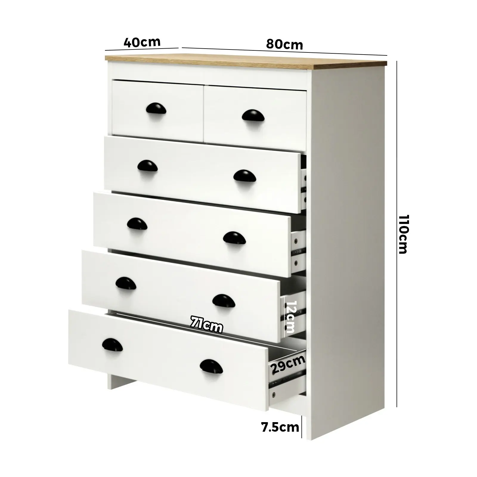 Oikiture Tallboy 6 Chest of Drawers White KUKA