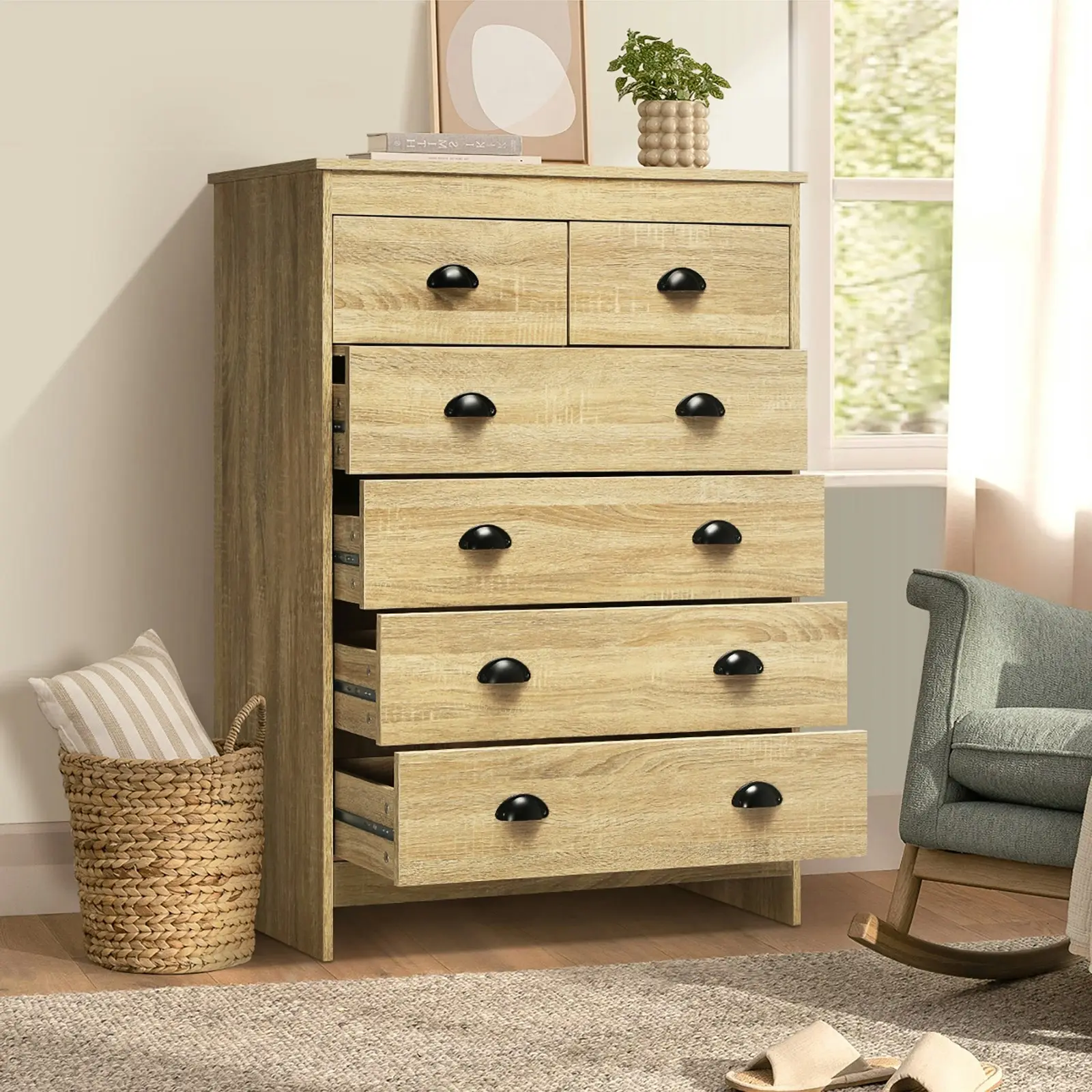 Oikiture Tallboy 6 Chest of Drawers Wooden KUKA