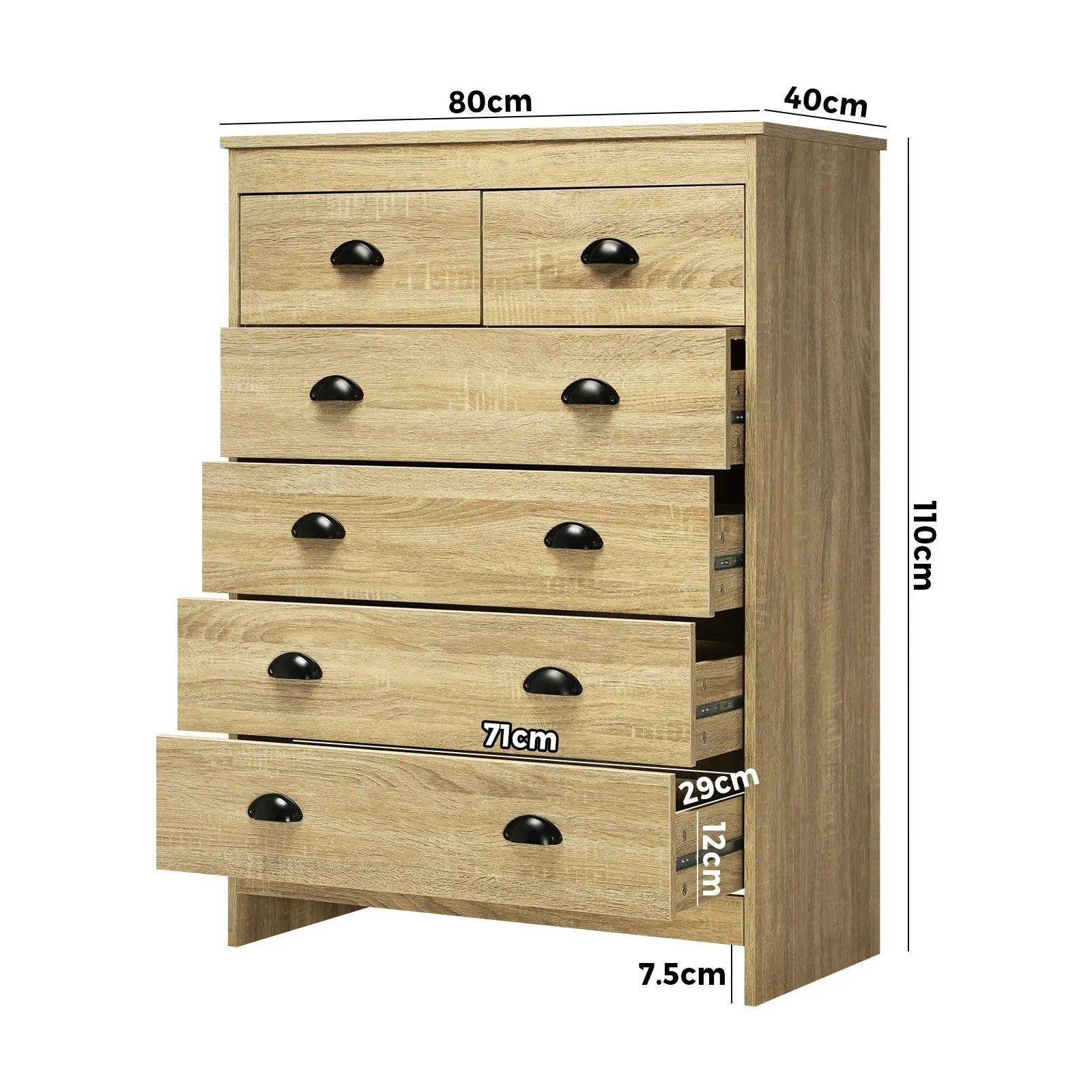 Oikiture Tallboy 6 Chest of Drawers Wooden KUKA