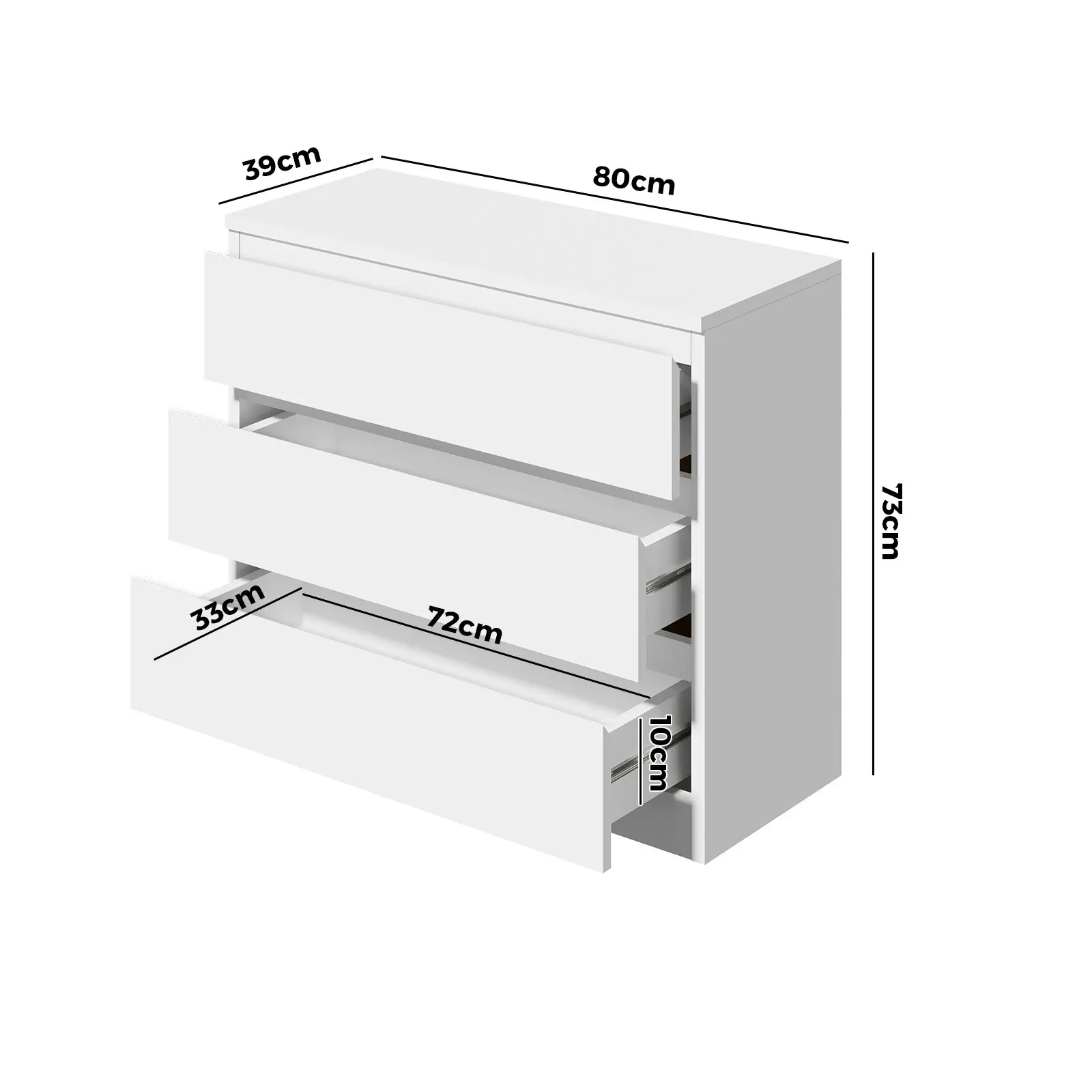 Oikiture 3 Chest of Drawers Lowboy Dresser Table Storage Cabinet Bedroom White