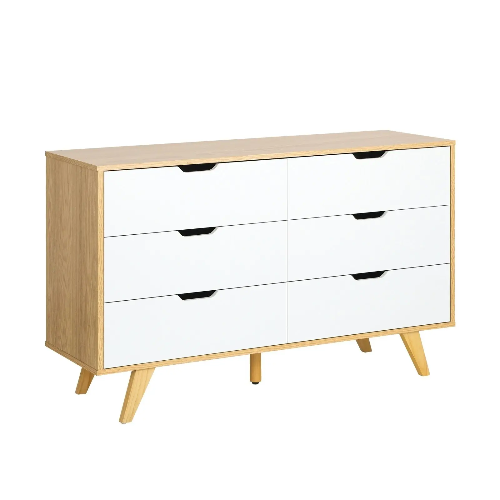 Oikiture 6 Chest of Drawers Lowboy Dresser Storage Cabinet Bedroom Wooden White