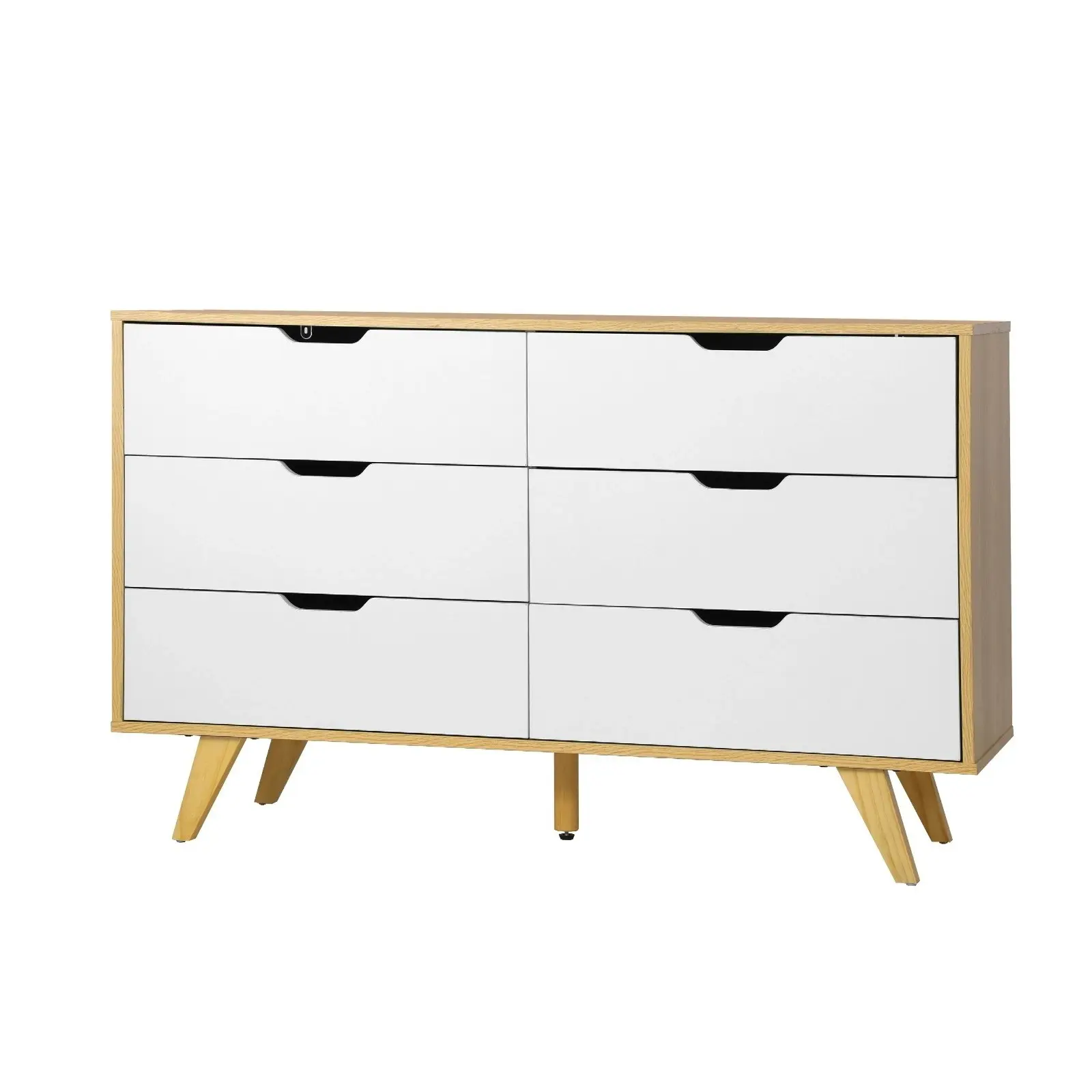 Oikiture 6 Chest of Drawers Lowboy Dresser Storage Cabinet Bedroom Wooden White