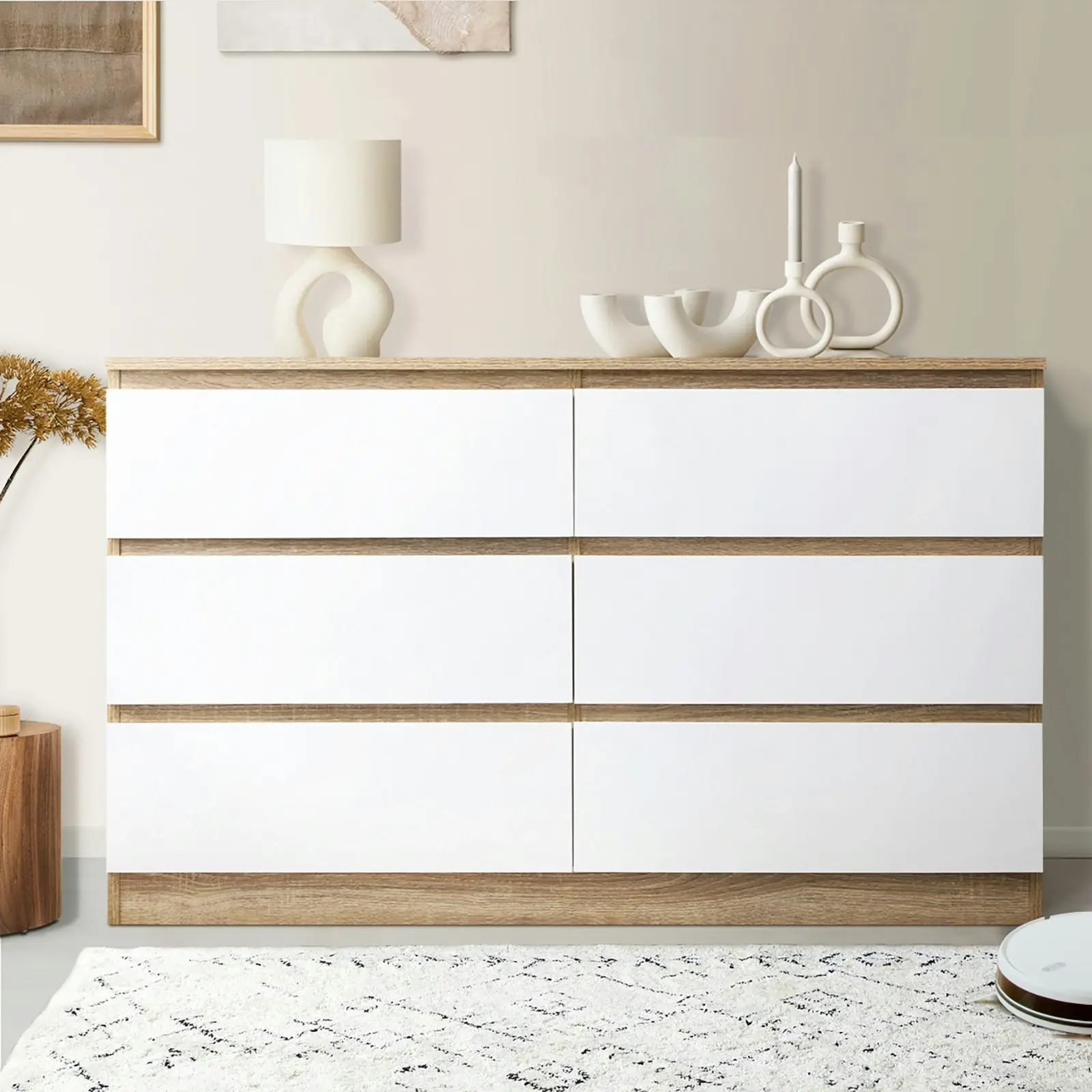 Oikiture 6 Chest of Drawers Tallboy White PURI