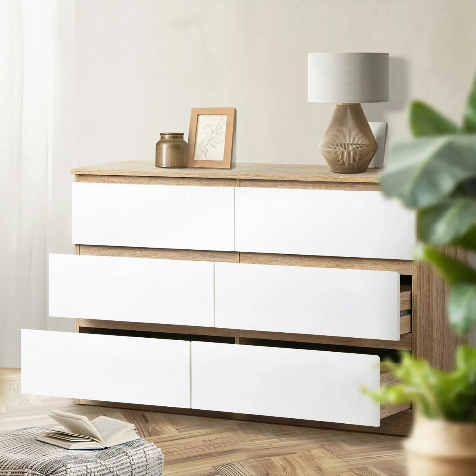 Oikiture 6 Chest of Drawers Tallboy White PURI