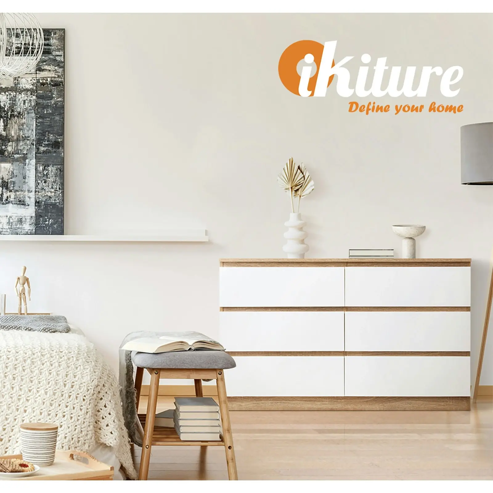 Oikiture 6 Chest of Drawers Tallboy White PURI