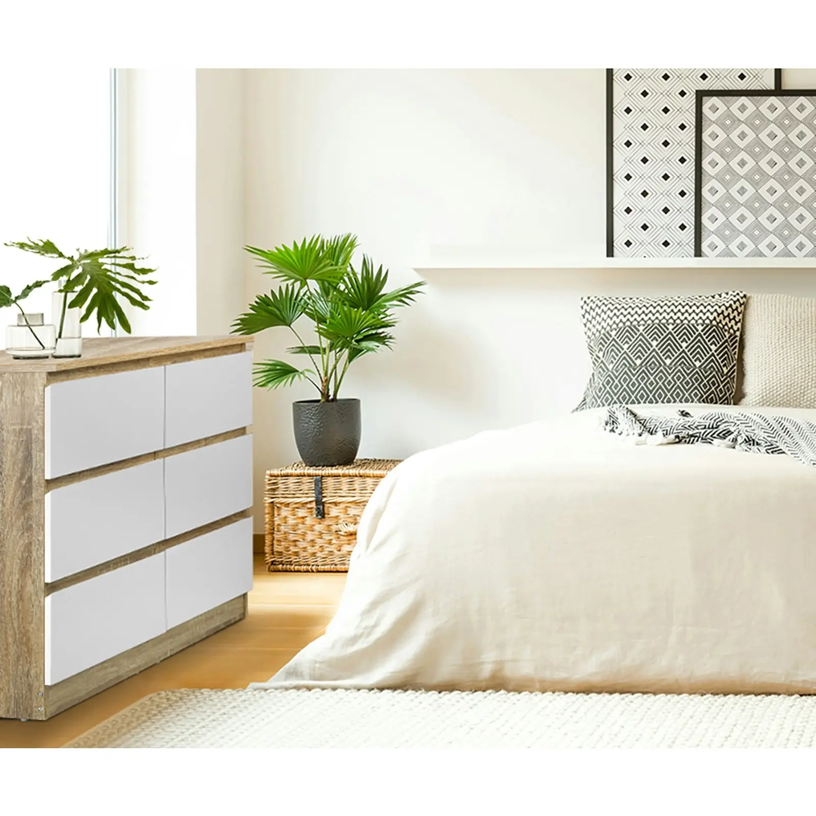 Oikiture 6 Chest of Drawers Tallboy White PURI