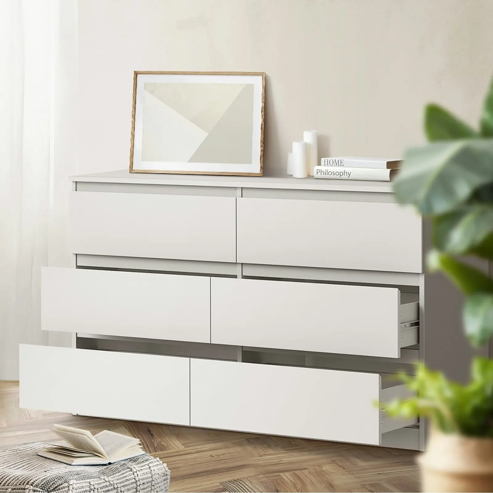 Oikiture 6 Chest of Drawers Lowboy Storage Cabinet Dresser Table Bedroom White