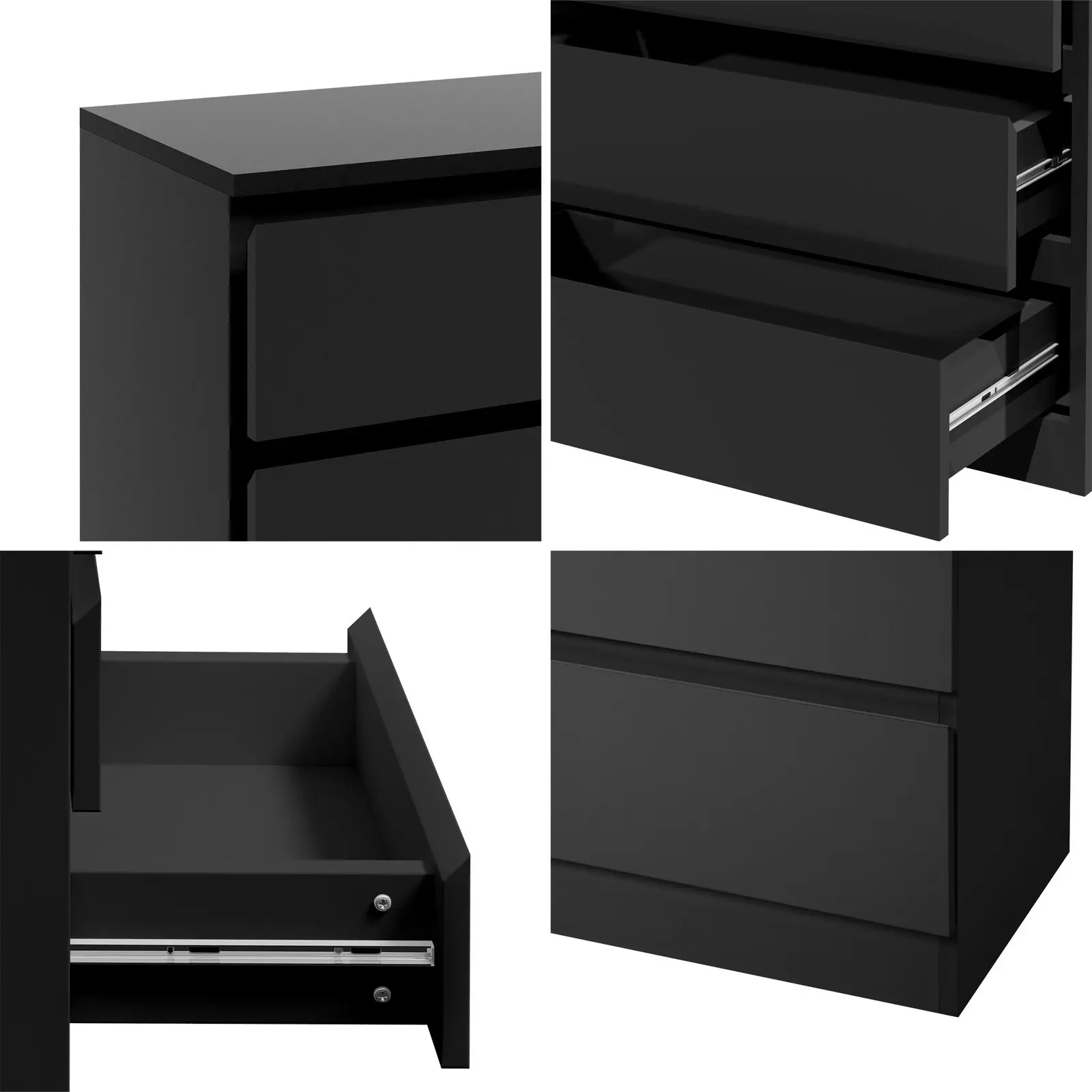 Oikiture 3 Chest of Drawers Lowboy Dresser Table Storage Cabinet Bedroom Black