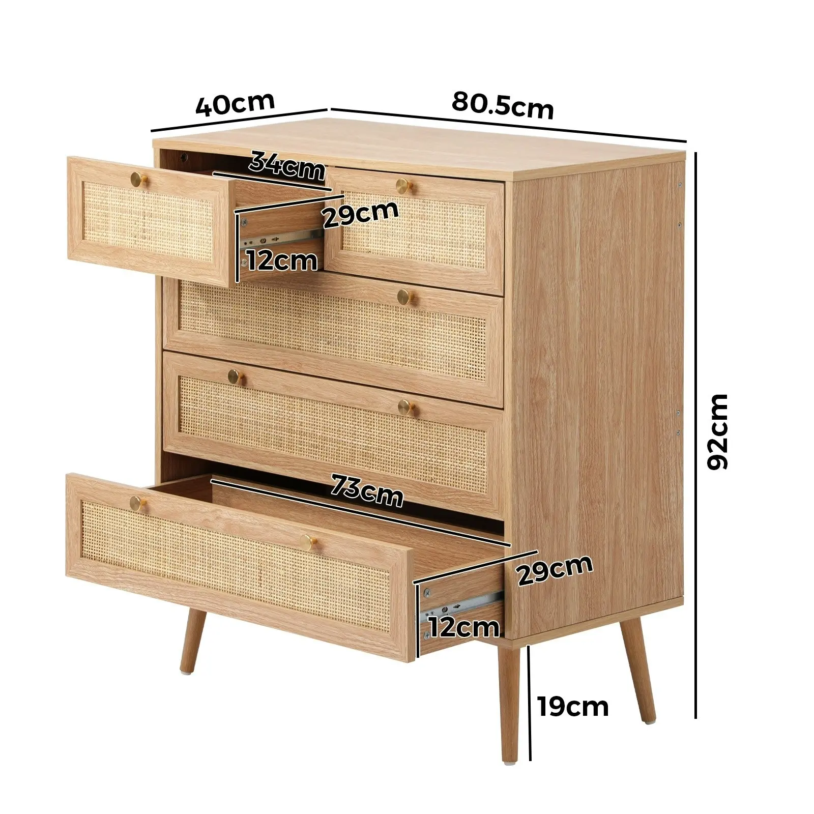 Oikiture 5 Chest of Drawers Dresser Chest Storage Cabinet Tallboy Rattan