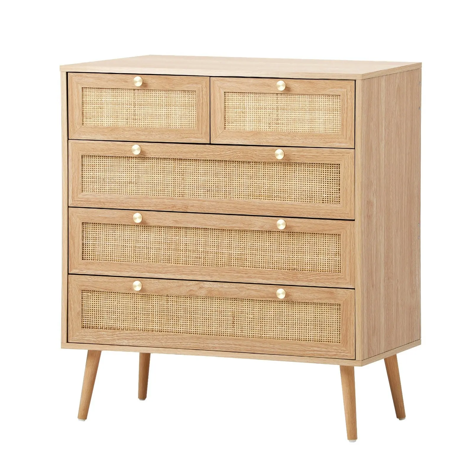 Oikiture 5 Chest of Drawers Dresser Chest Storage Cabinet Tallboy Rattan