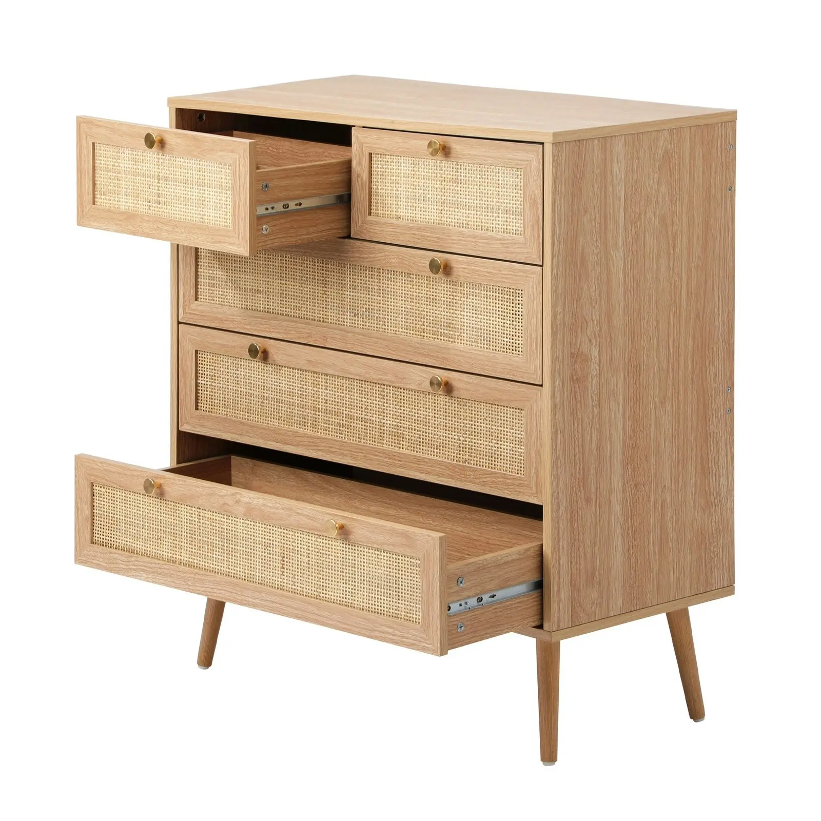 Oikiture 5 Chest of Drawers Dresser Chest Storage Cabinet Tallboy Rattan