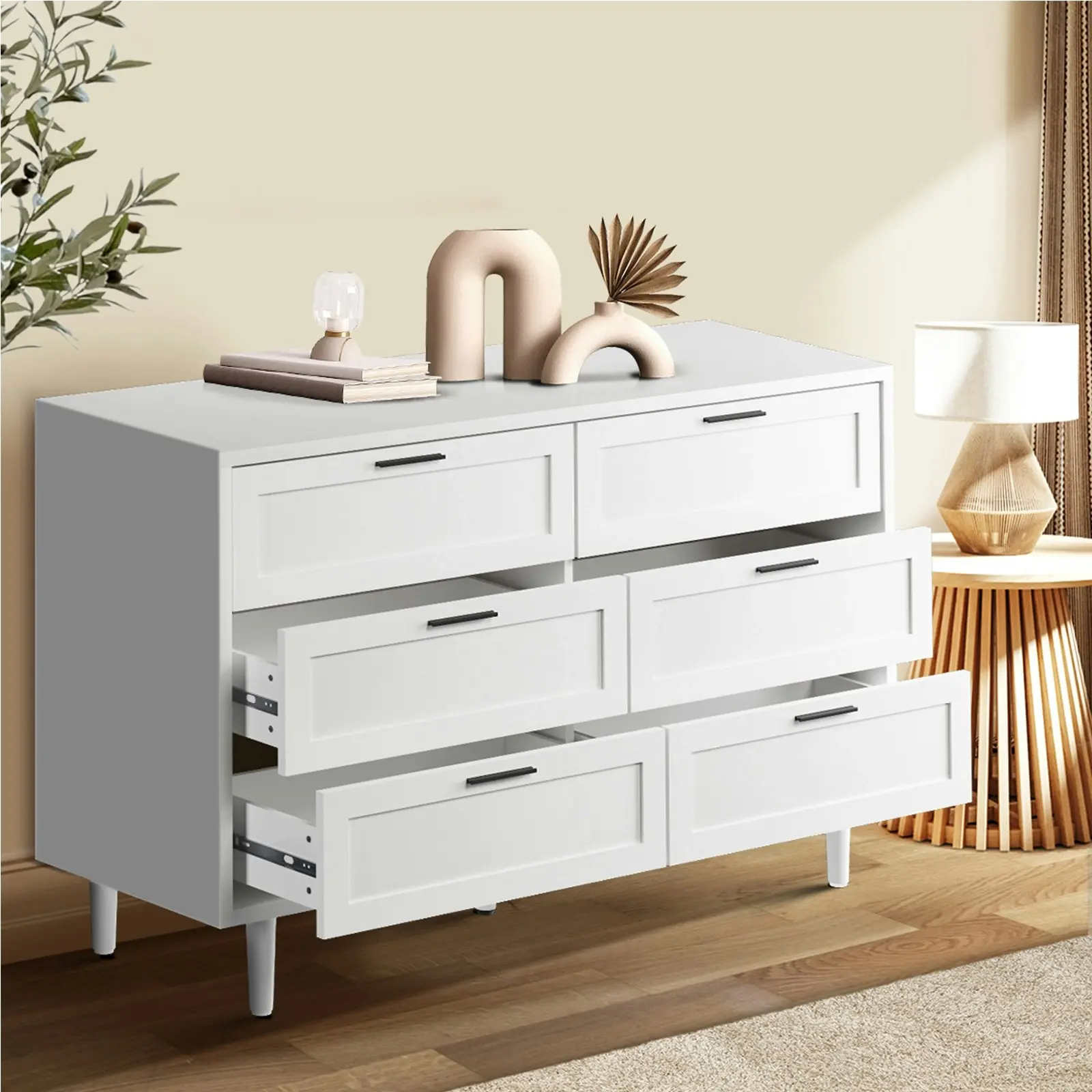 Oikiture 6 Chest of Drawers Dresser Chest Storage Cabinet Tallboy White