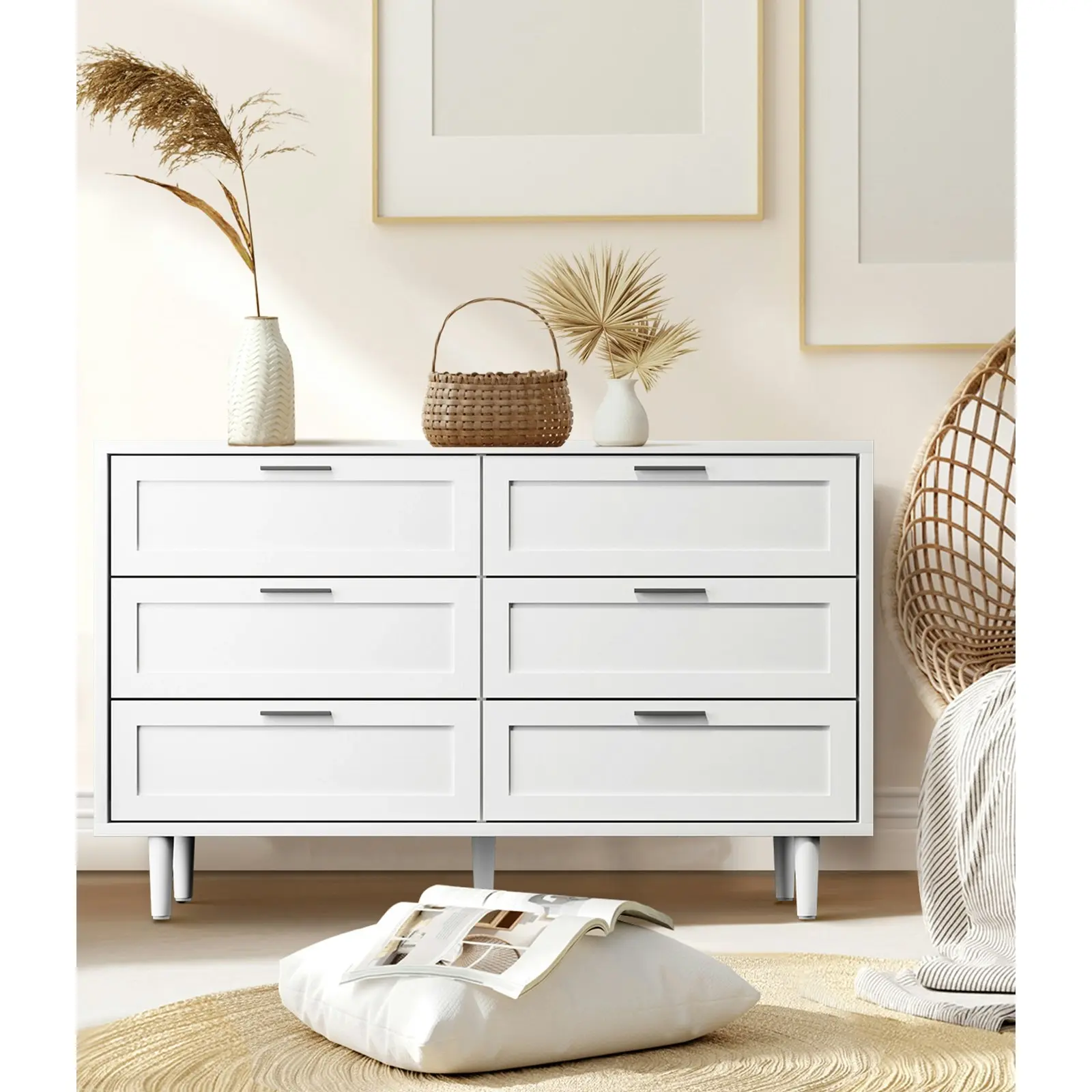 Oikiture 6 Chest of Drawers Dresser Chest Storage Cabinet Tallboy White