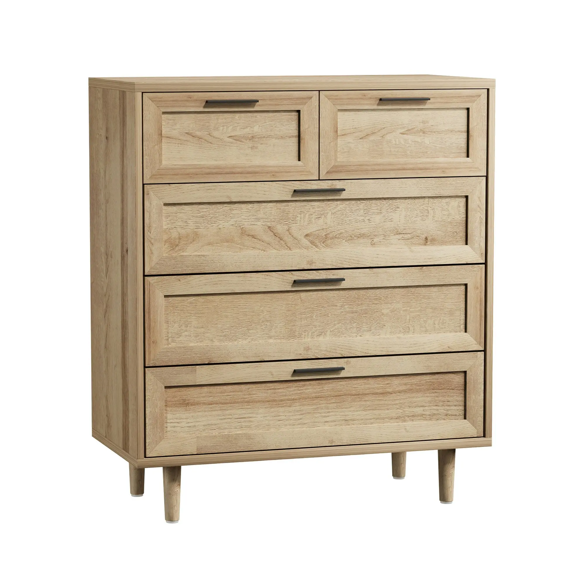 Oikiture 5 Chest of Drawers Dresser Chest Storage Cabinet Tallboy Natural