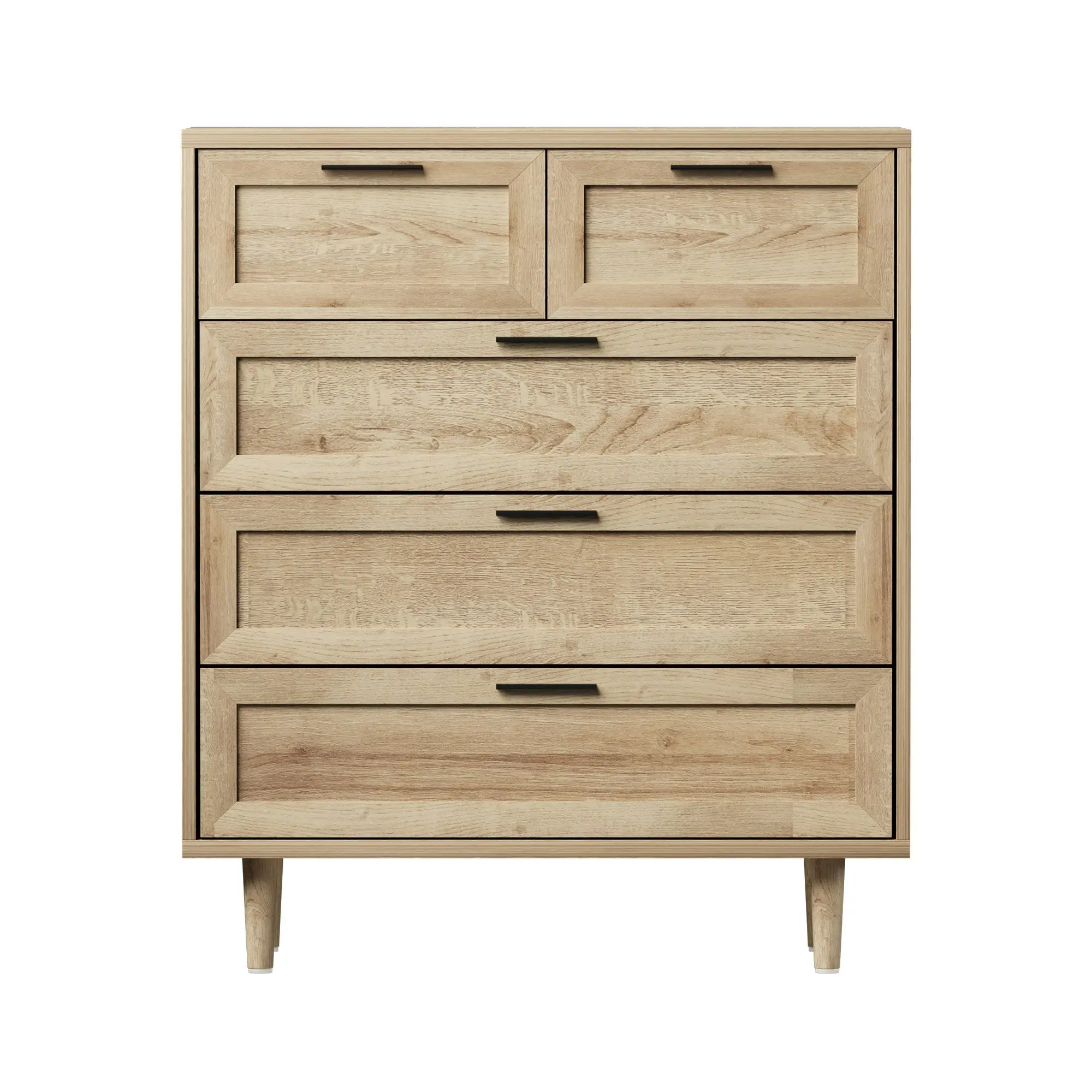 Oikiture 5 Chest of Drawers Dresser Chest Storage Cabinet Tallboy Natural