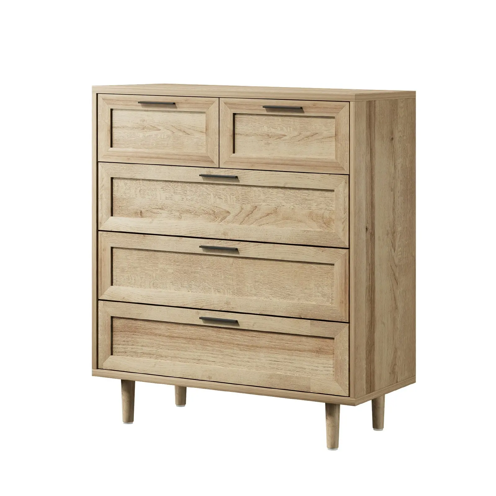 Oikiture 5 Chest of Drawers Dresser Chest Storage Cabinet Tallboy Natural