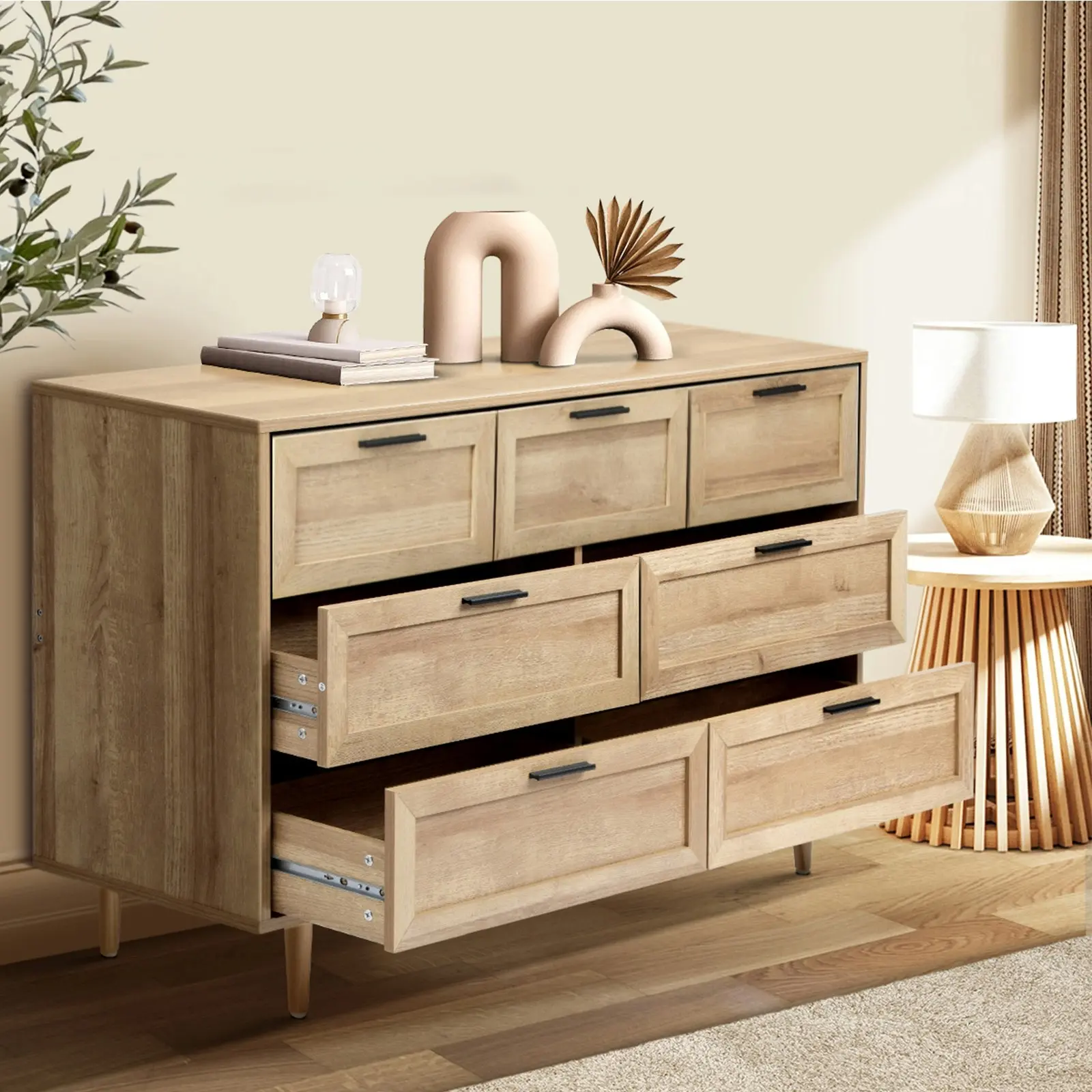 Oikiture 7 Chest of Drawers Dresser Chest Storage Cabinet Tallboy Natural