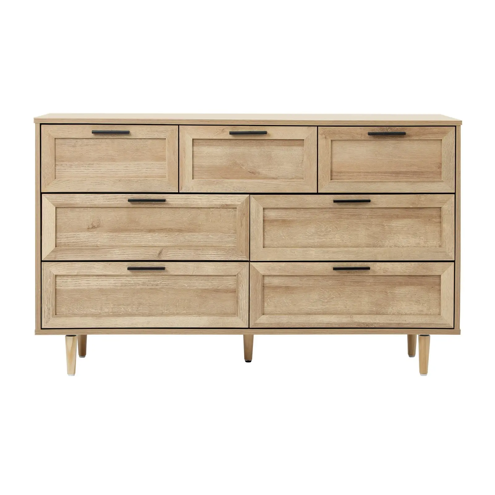 Oikiture 7 Chest of Drawers Dresser Chest Storage Cabinet Tallboy Natural