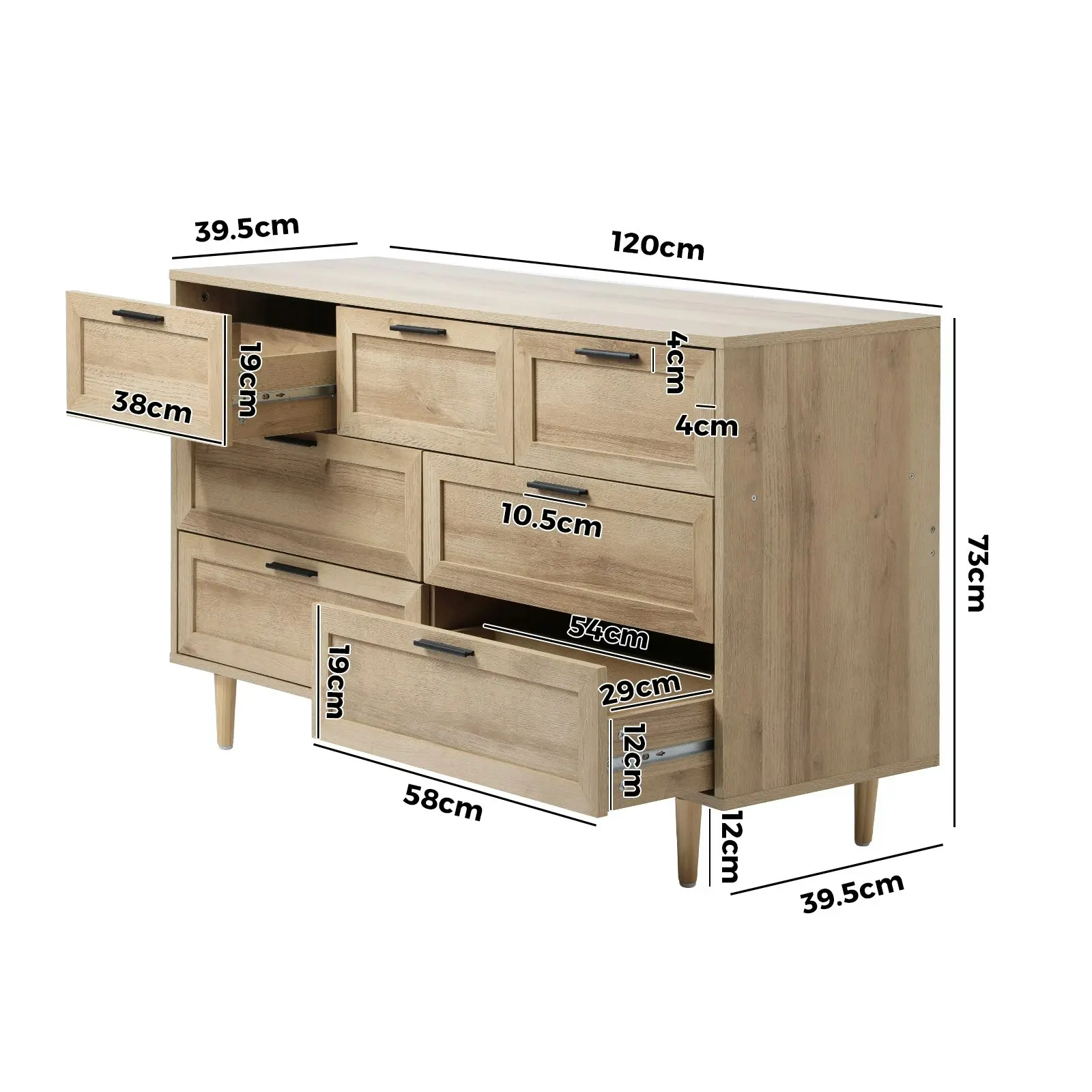 Oikiture 7 Chest of Drawers Dresser Chest Storage Cabinet Tallboy Natural