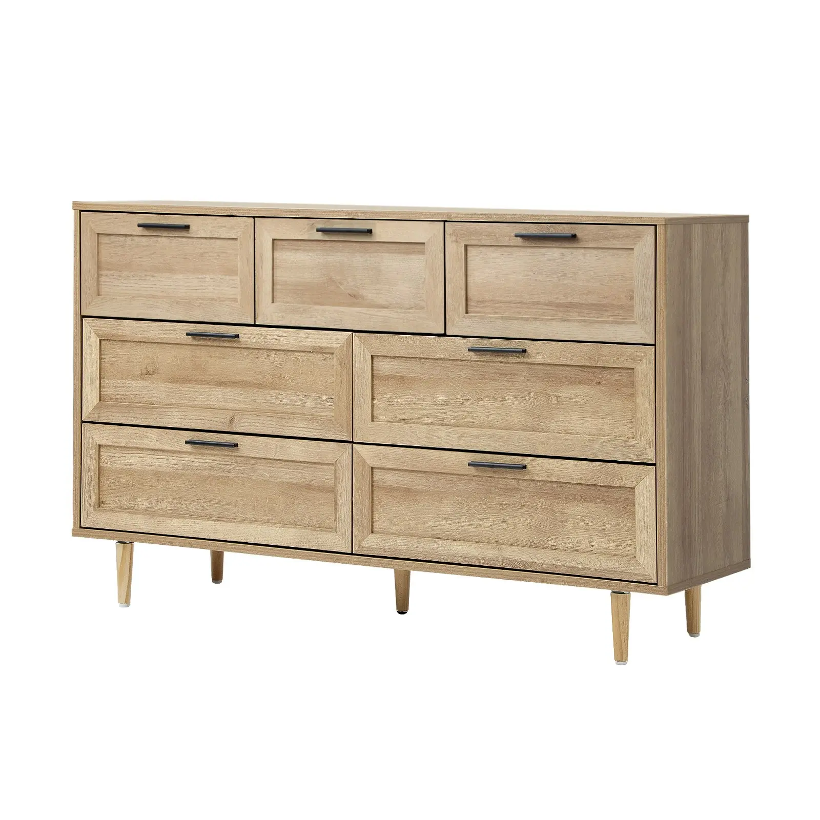 Oikiture 7 Chest of Drawers Dresser Chest Storage Cabinet Tallboy Natural