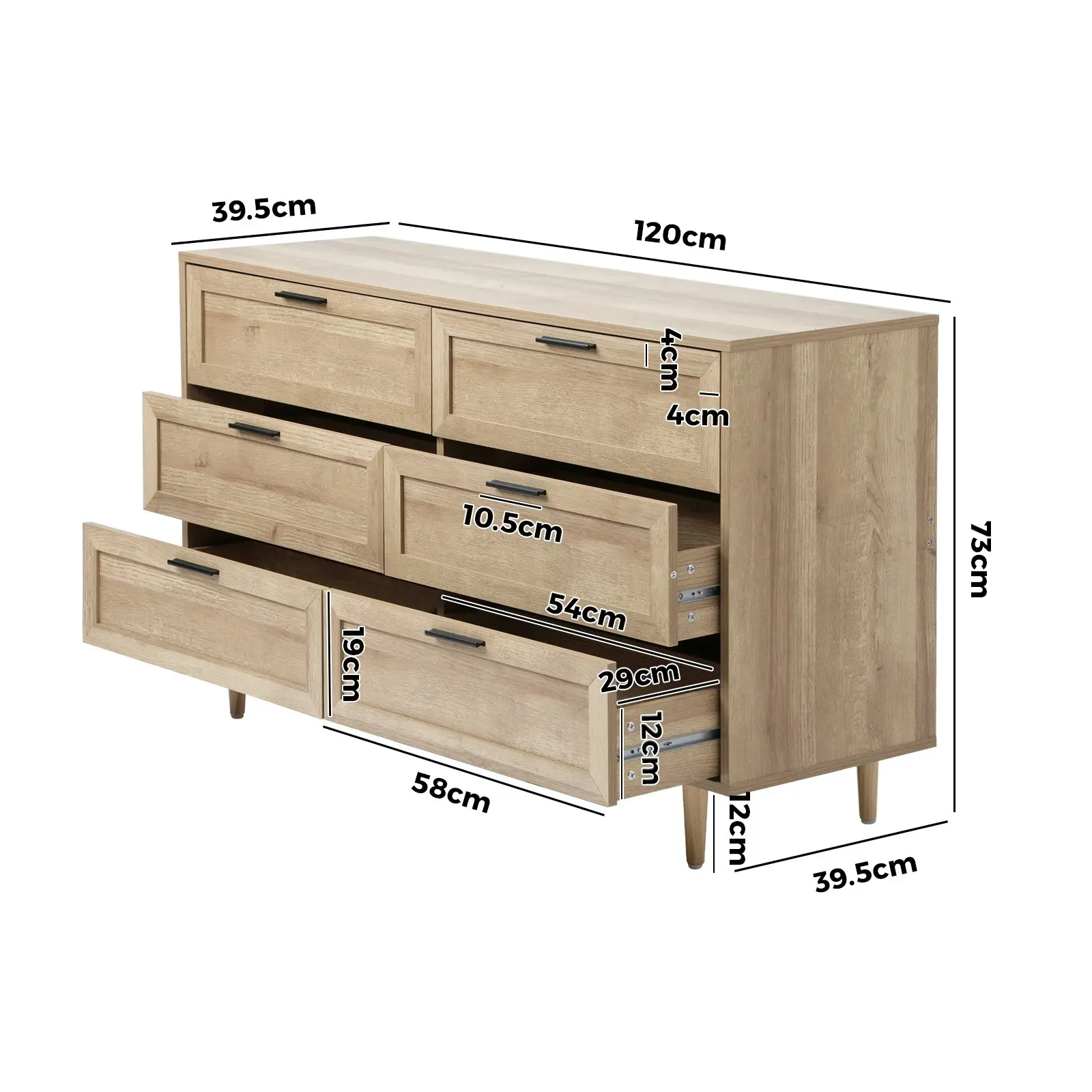 Oikiture 6 Chest of Drawers Dresser Chest Storage Cabinet Tallboy Natural