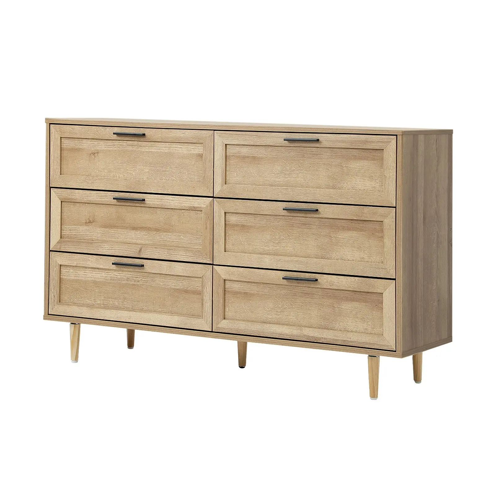 Oikiture 6 Chest of Drawers Dresser Chest Storage Cabinet Tallboy Natural