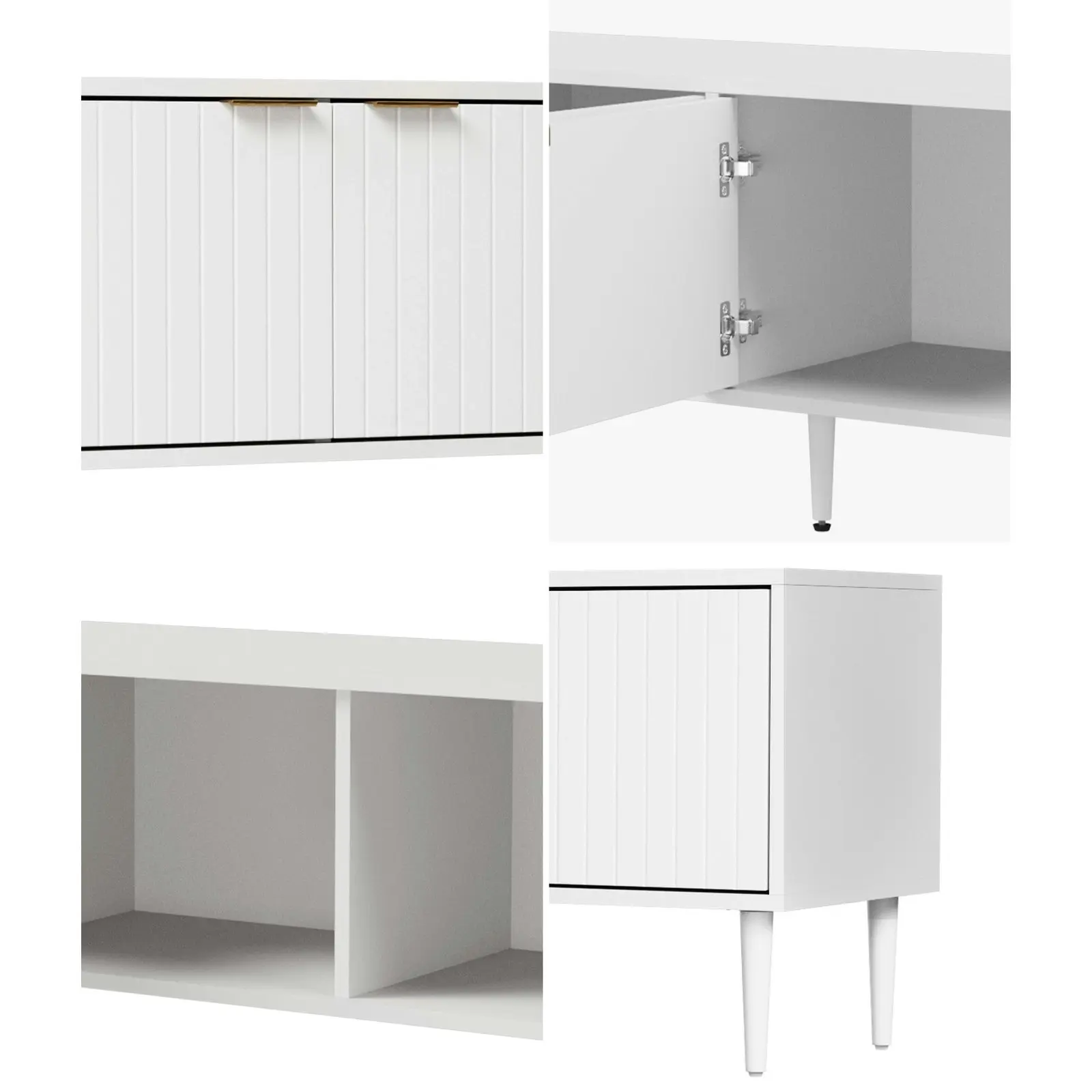 Oikiture TV Cabinet Entertainment Unit Stand Storage Four Door 180cm White