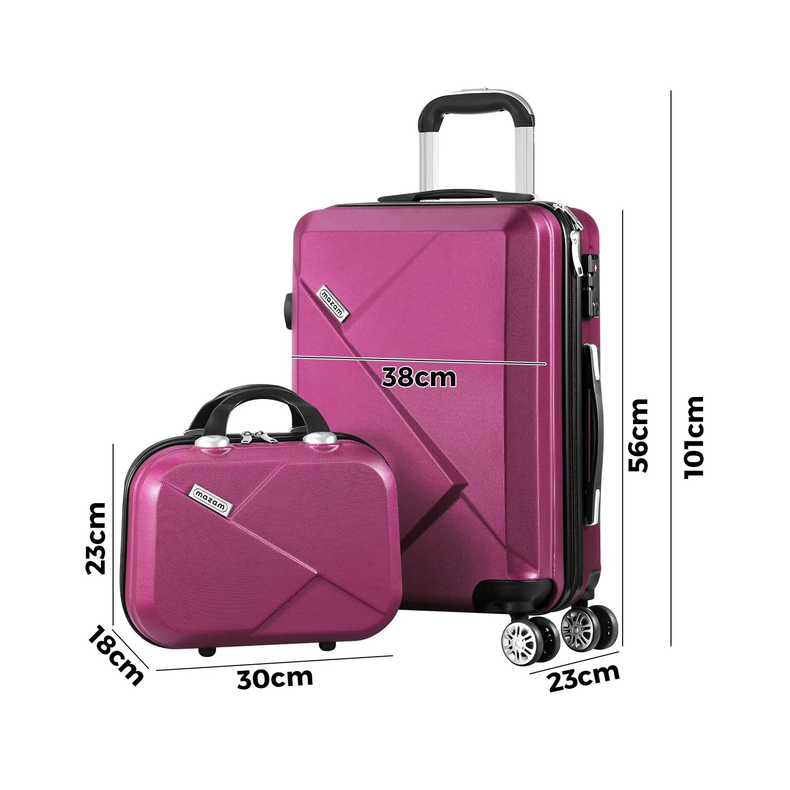 Mazam 2PCS Luggage Suitcase Trolley Set Travel TSA Lock Storage Hard Case Rose Gold