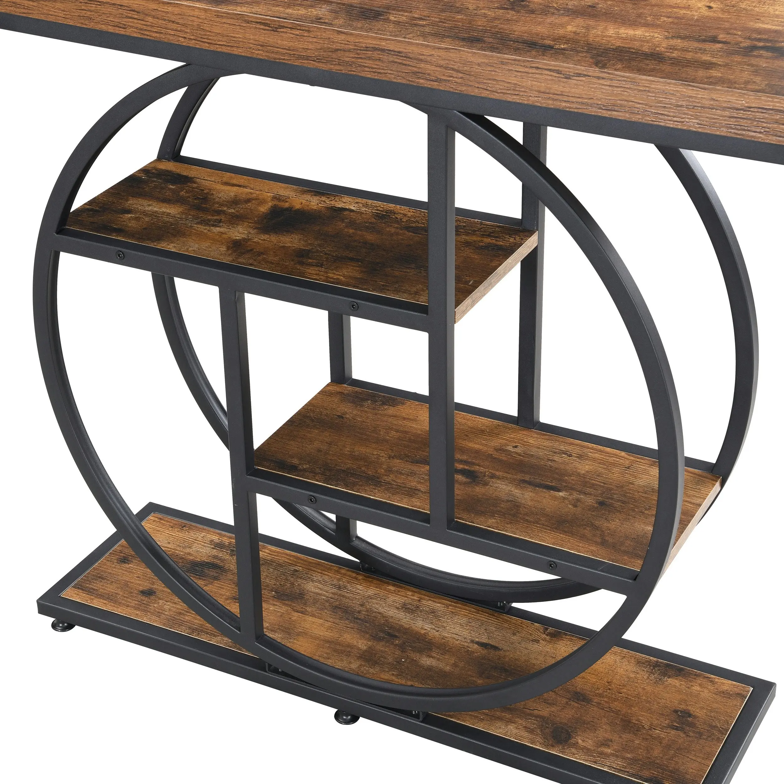 IHOMDEC Industrial 4-Tier MDF and Metal Entryway Console Table with Open Storage Shelf Rustic Dark Brown