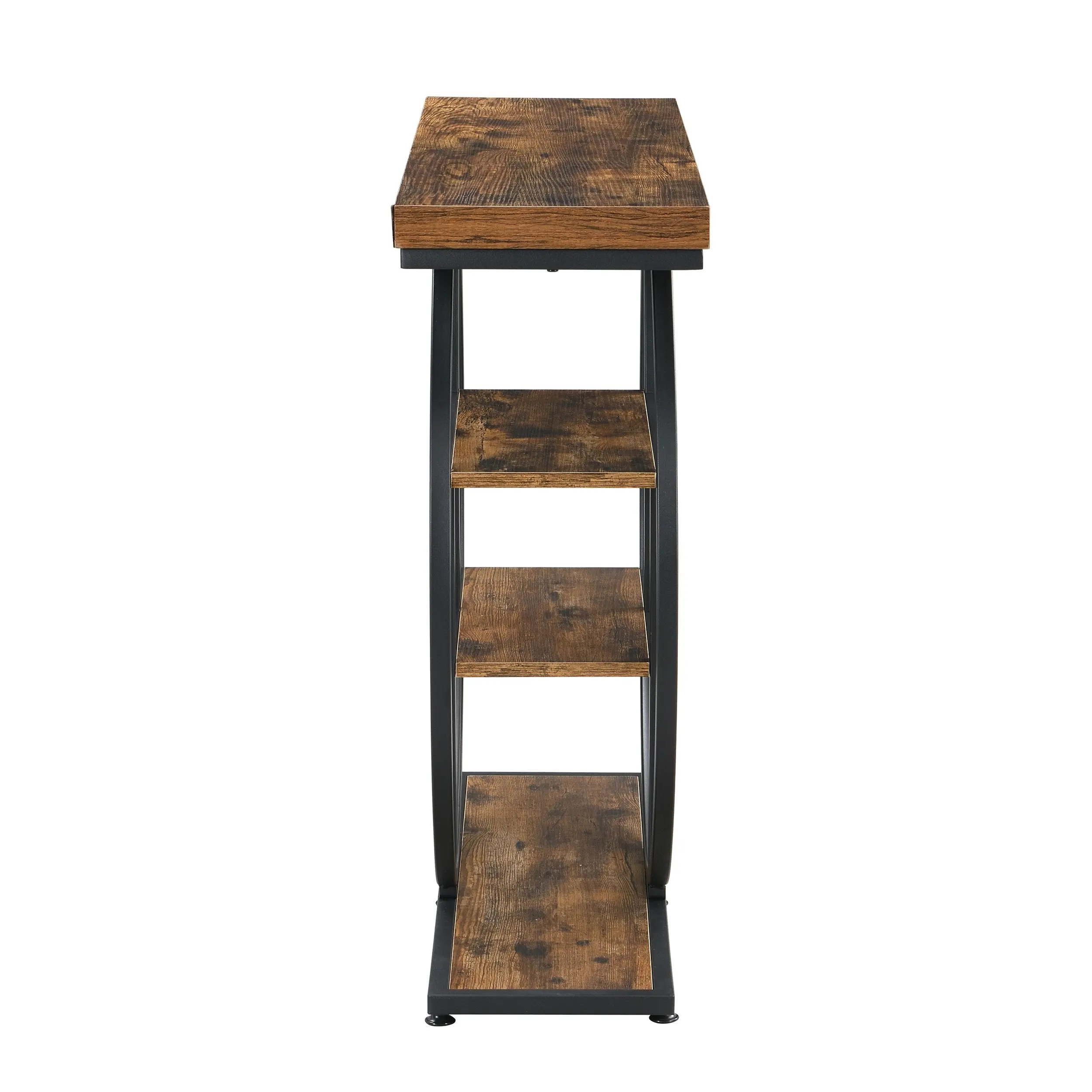 IHOMDEC Industrial 4-Tier MDF and Metal Entryway Console Table with Open Storage Shelf Rustic Dark Brown