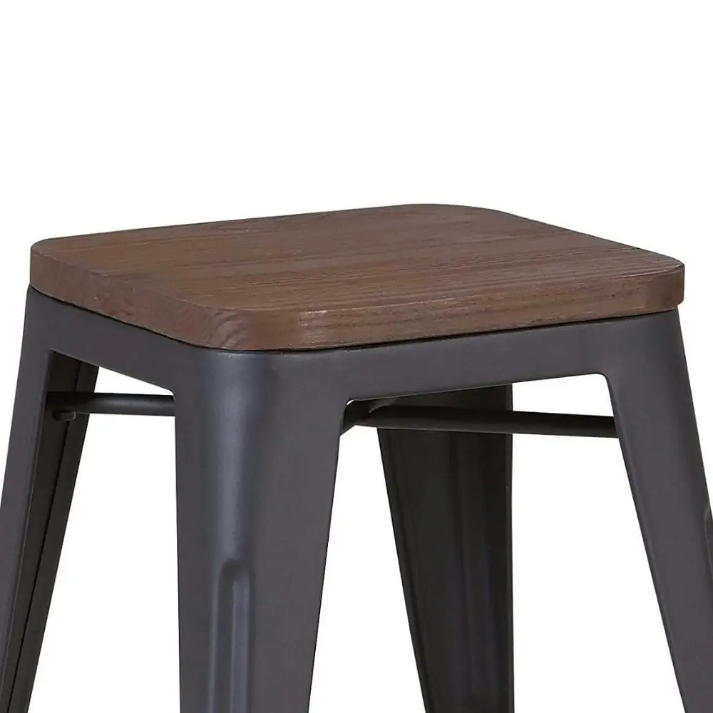 Cafe Pro  Replica 45cm Dining Stool Kitchen Metal Wood Chair Seat Stools, Timber Seat