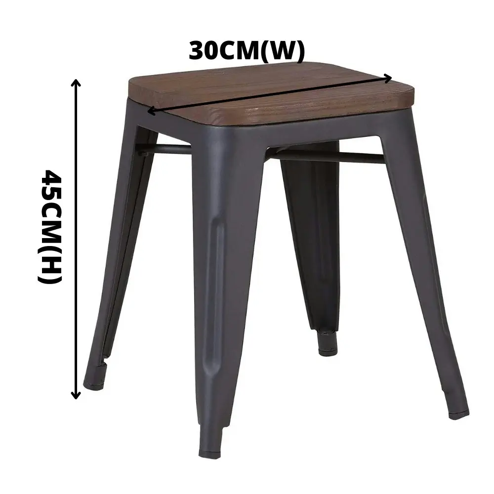 Cafe Pro  Replica 45cm Dining Stool Kitchen Metal Wood Chair Seat Stools, Timber Seat