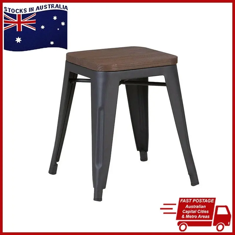 Cafe Pro  Replica 45cm Dining Stool Kitchen Metal Wood Chair Seat Stools, Timber Seat